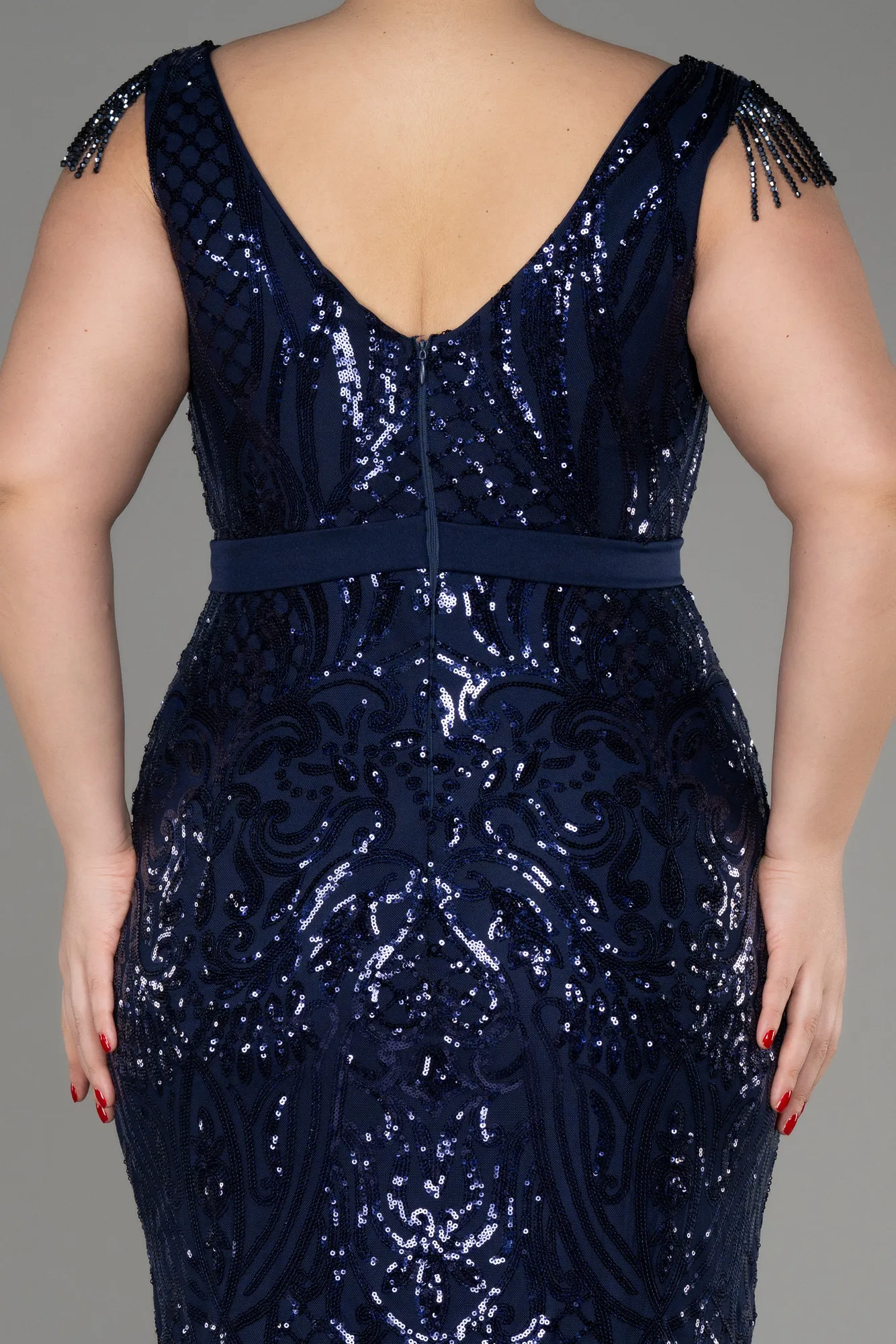 Navy Blue-Long Plus Size Engagement Dress ABU3876