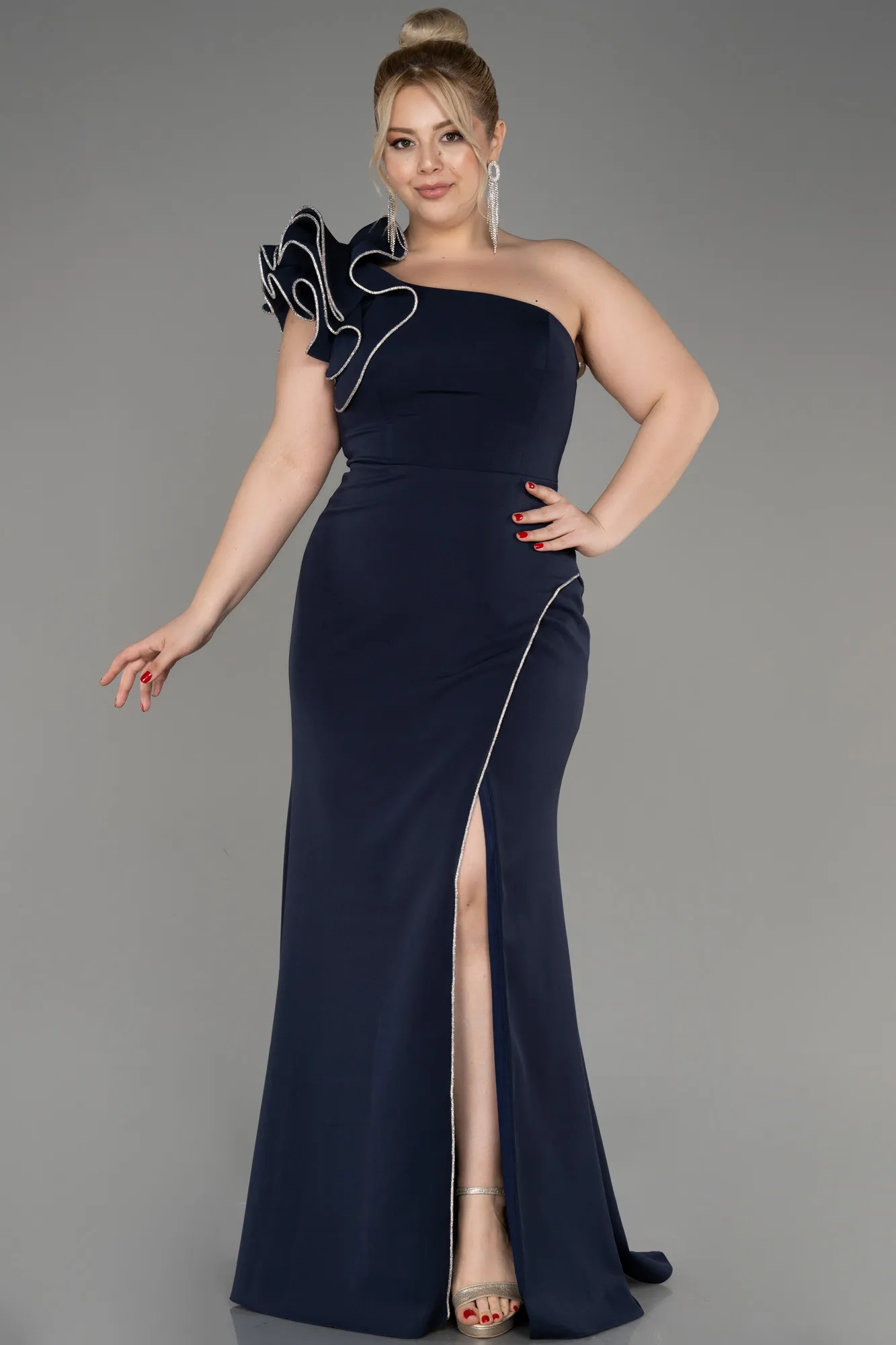 Navy Blue-Long Plus Size Engagement Dress ABU3911