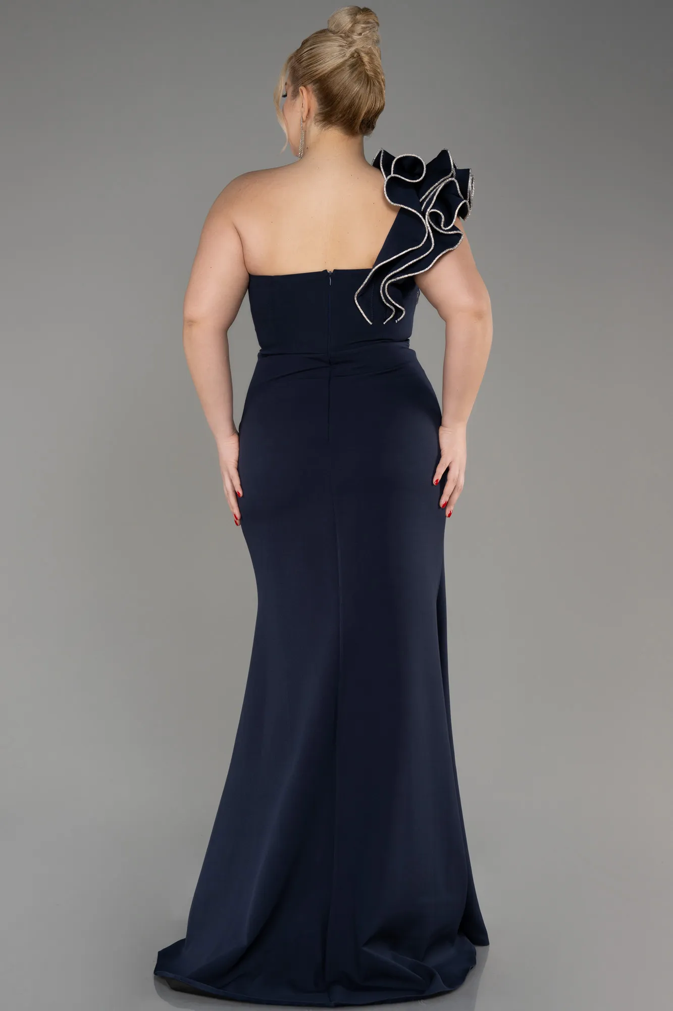 Navy Blue-Long Plus Size Engagement Dress ABU3911