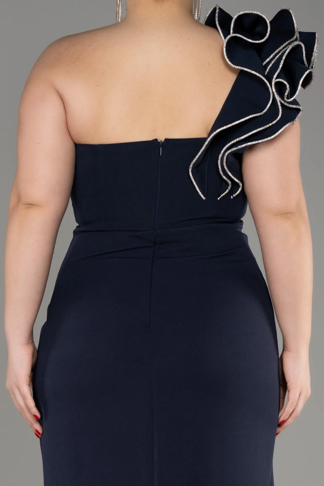 Navy Blue-Long Plus Size Engagement Dress ABU3911