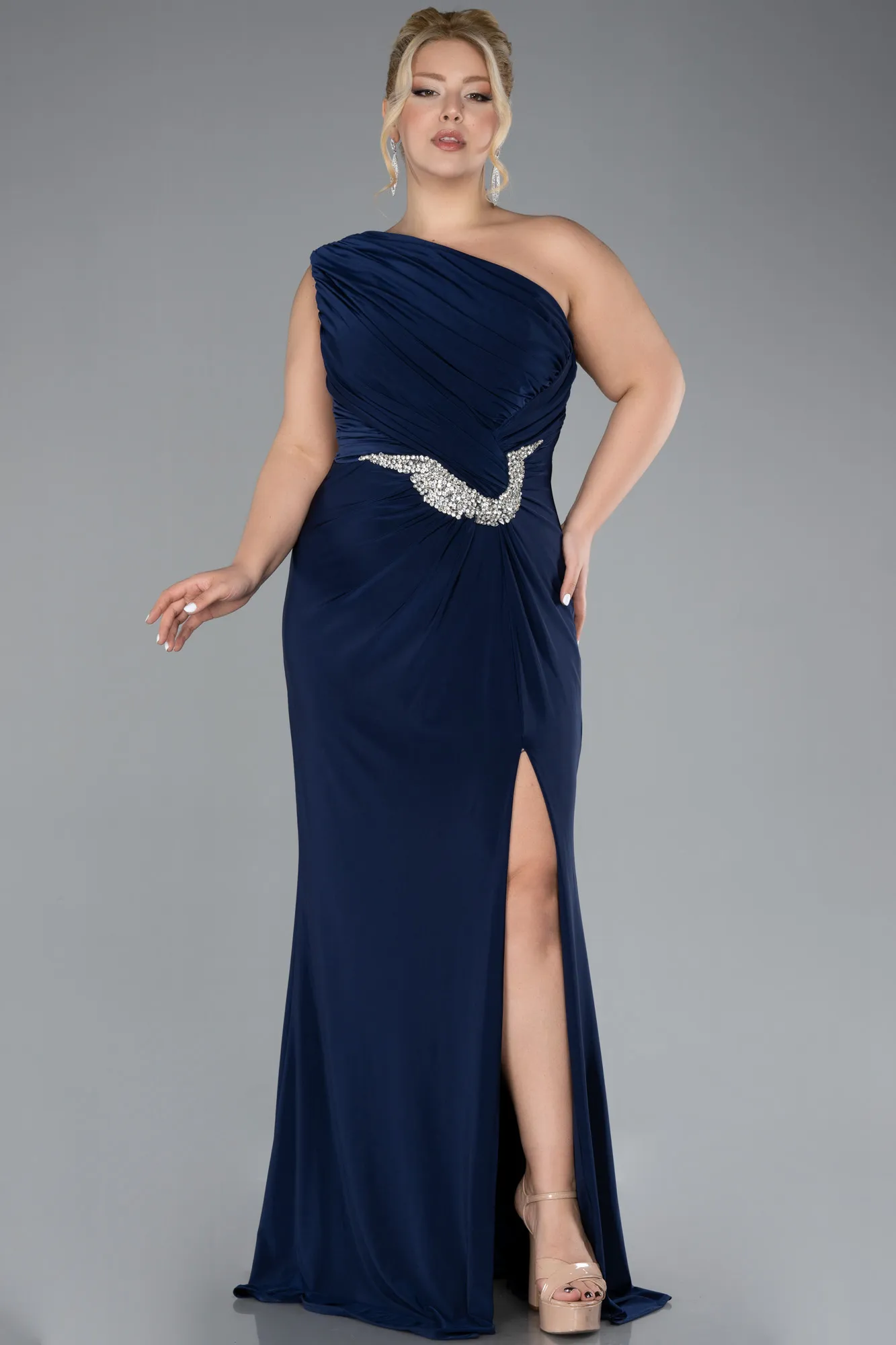 Navy Blue-Long Plus Size Engagement Dress ABU4148