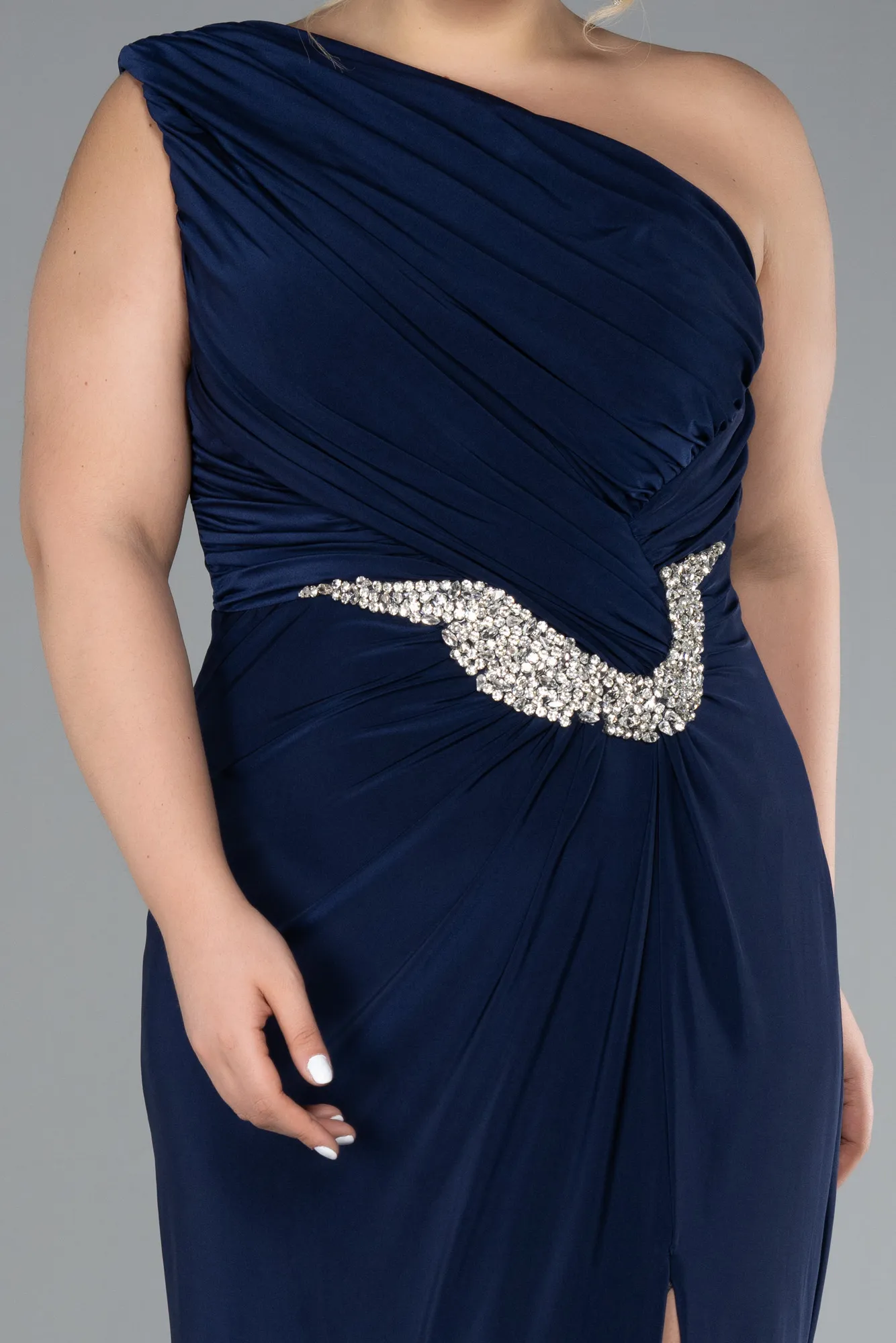 Navy Blue-Long Plus Size Engagement Dress ABU4148