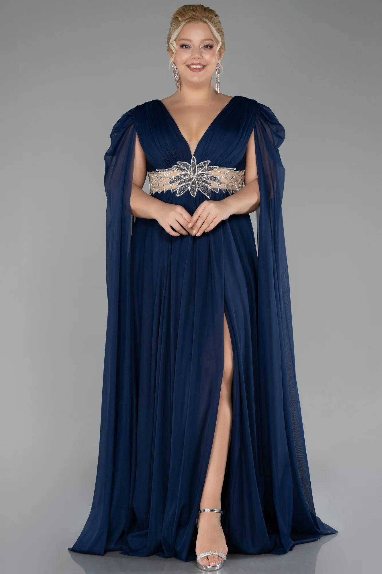 Navy Blue-Long Plus Size Engagement Dress ABU4259