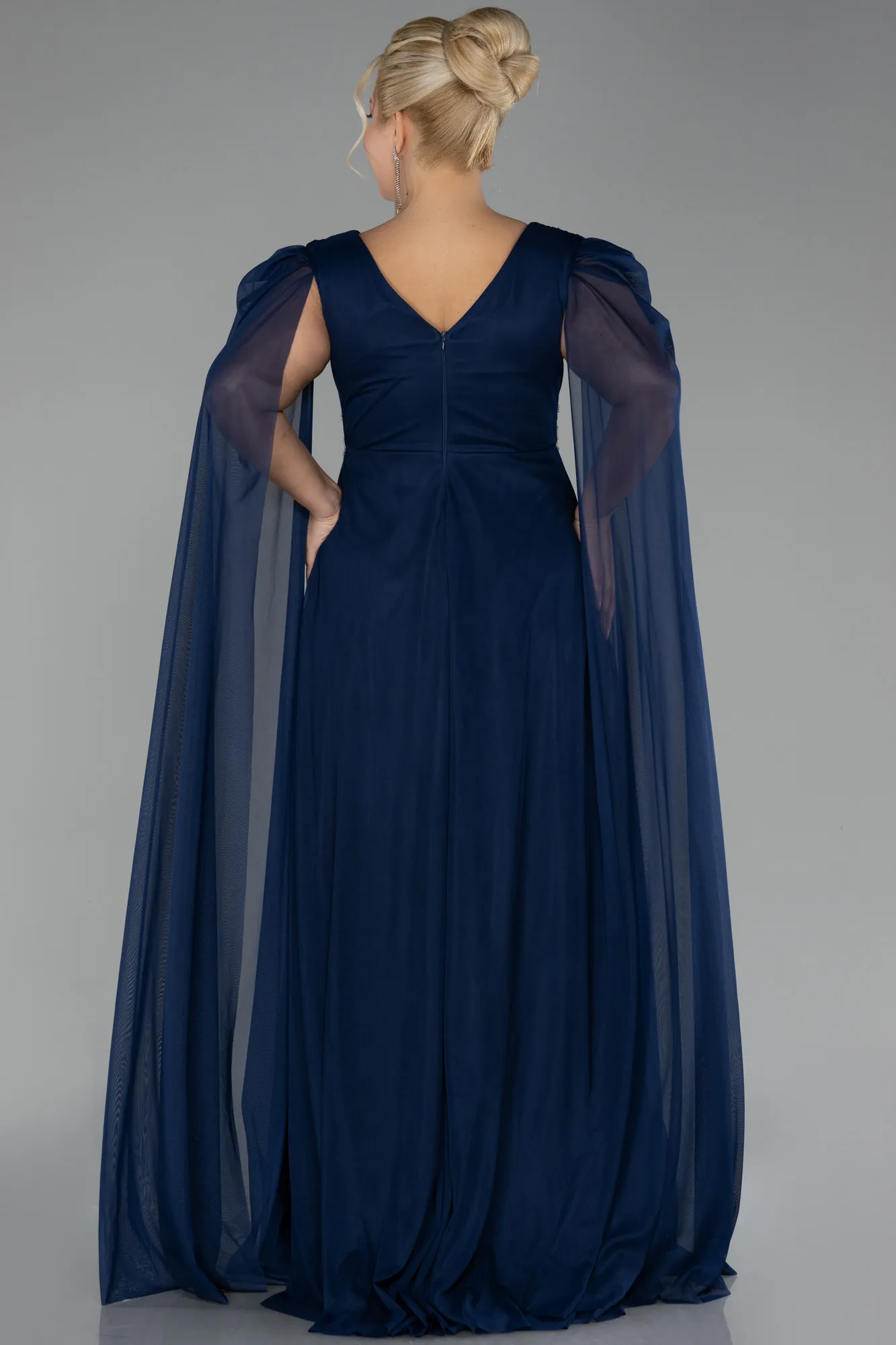 Navy Blue-Long Plus Size Engagement Dress ABU4259