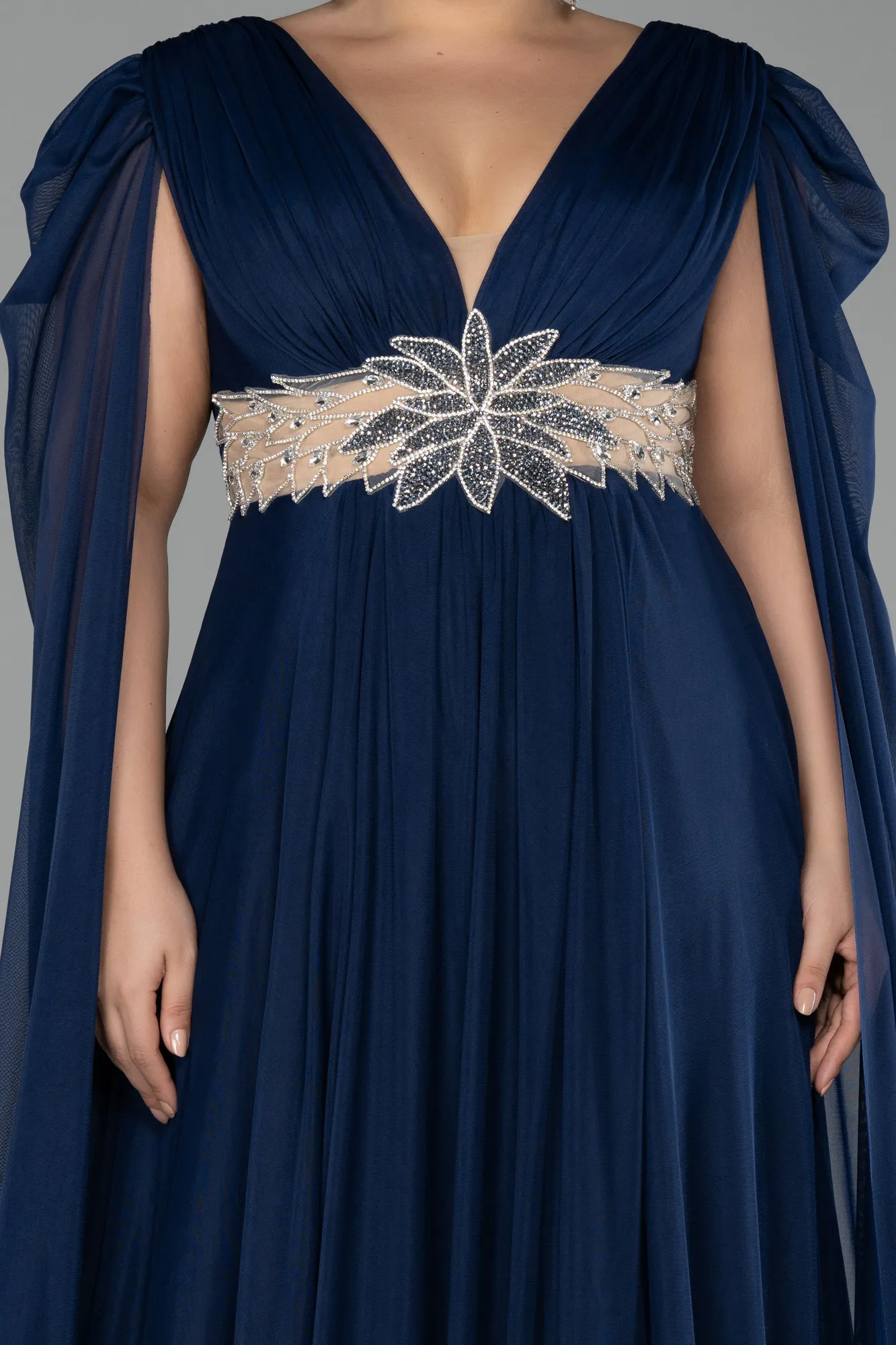 Navy Blue-Long Plus Size Engagement Dress ABU4259