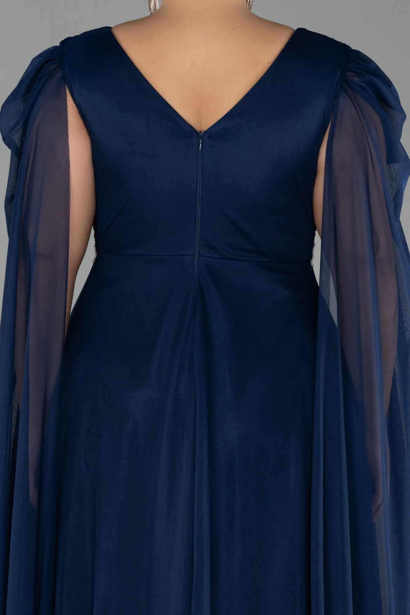 Navy Blue-Long Plus Size Engagement Dress ABU4259