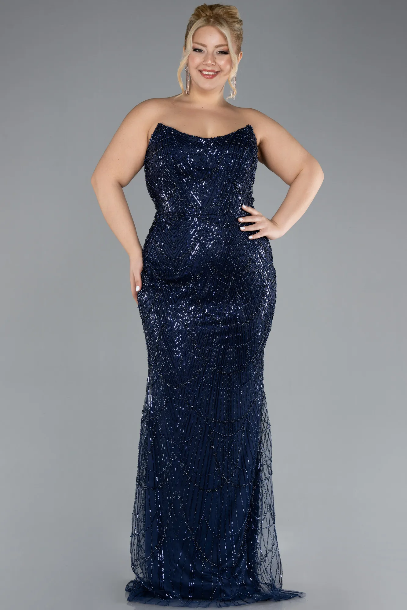 Navy Blue-Long Plus Size Engagement Dress ABU4384