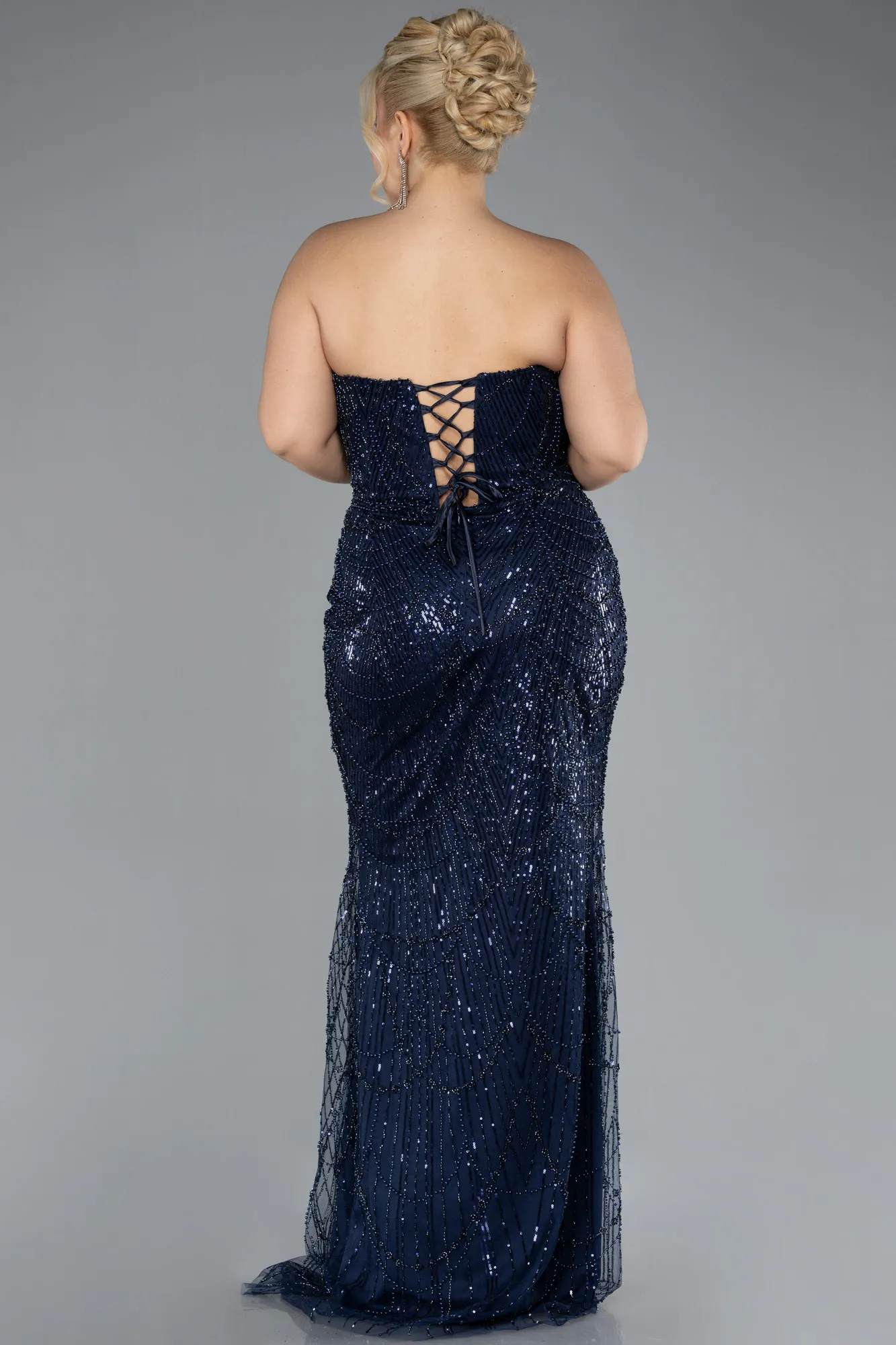 Navy Blue-Long Plus Size Engagement Dress ABU4384