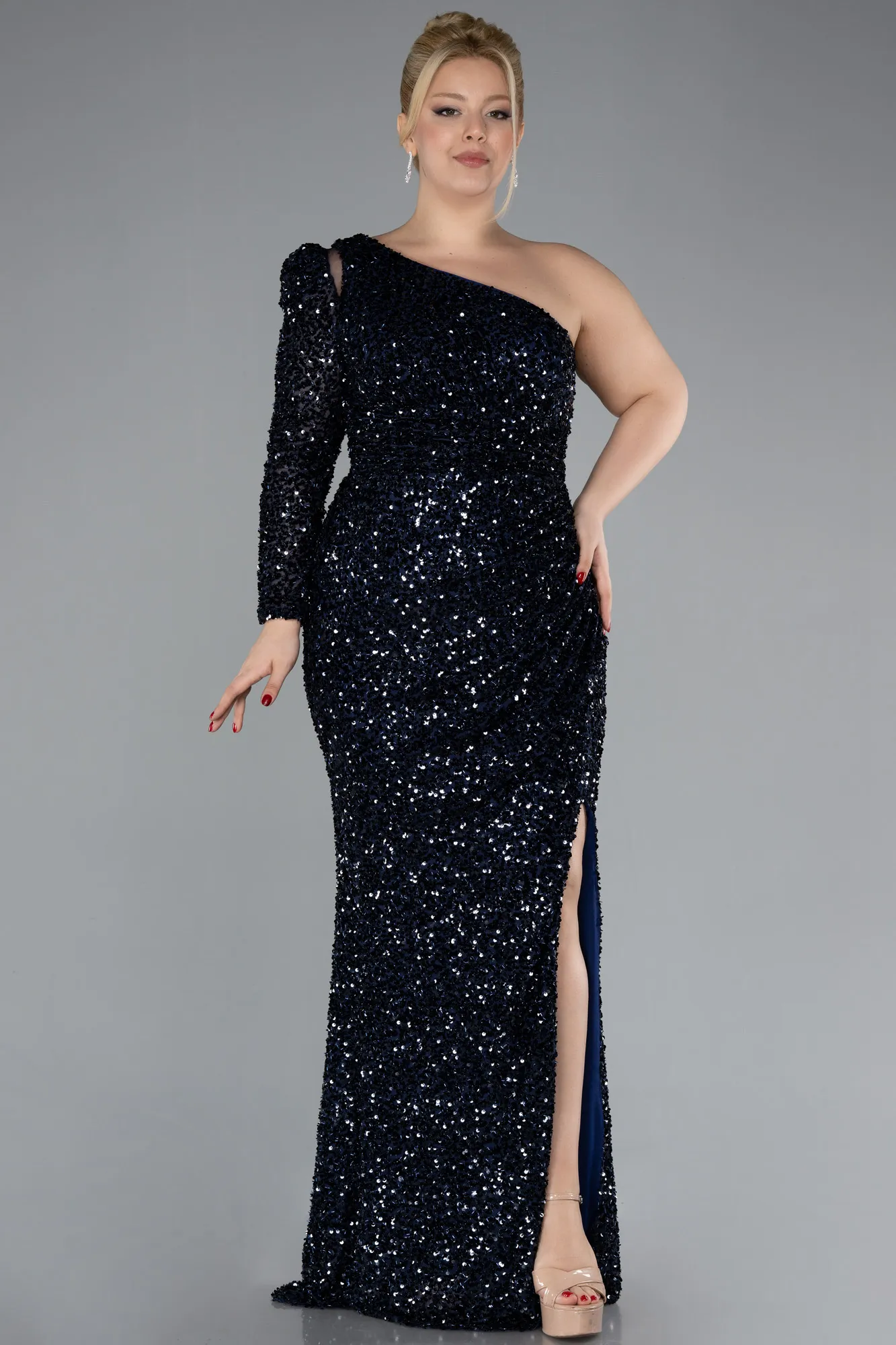 Navy Blue-Long Plus Size Engagement Dress ABU4404