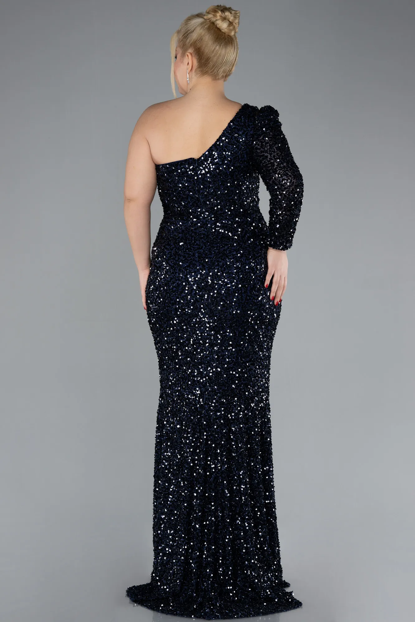 Navy Blue-Long Plus Size Engagement Dress ABU4404