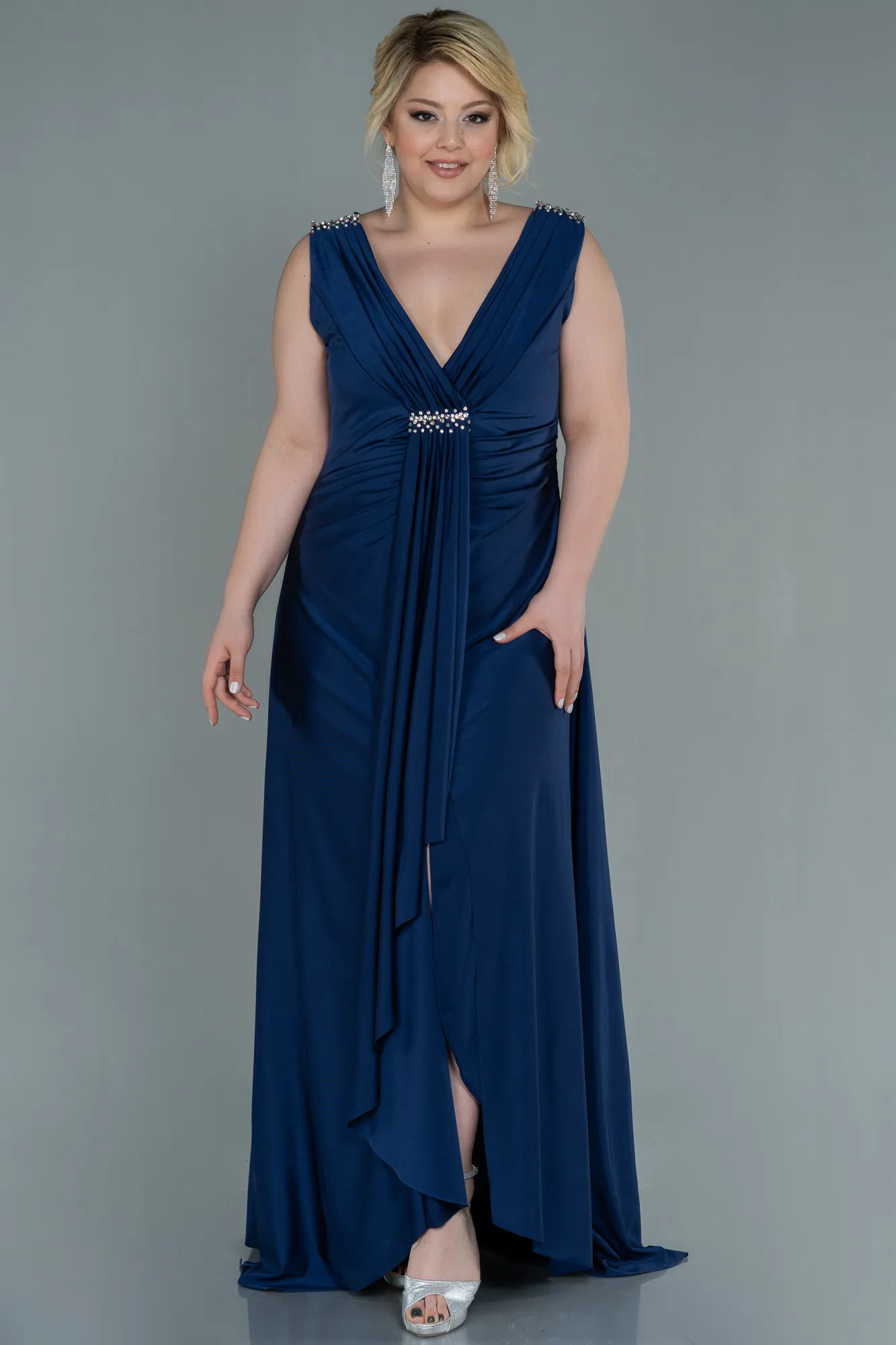 Navy Blue-Long Plus Size Evening Dress ABU3018