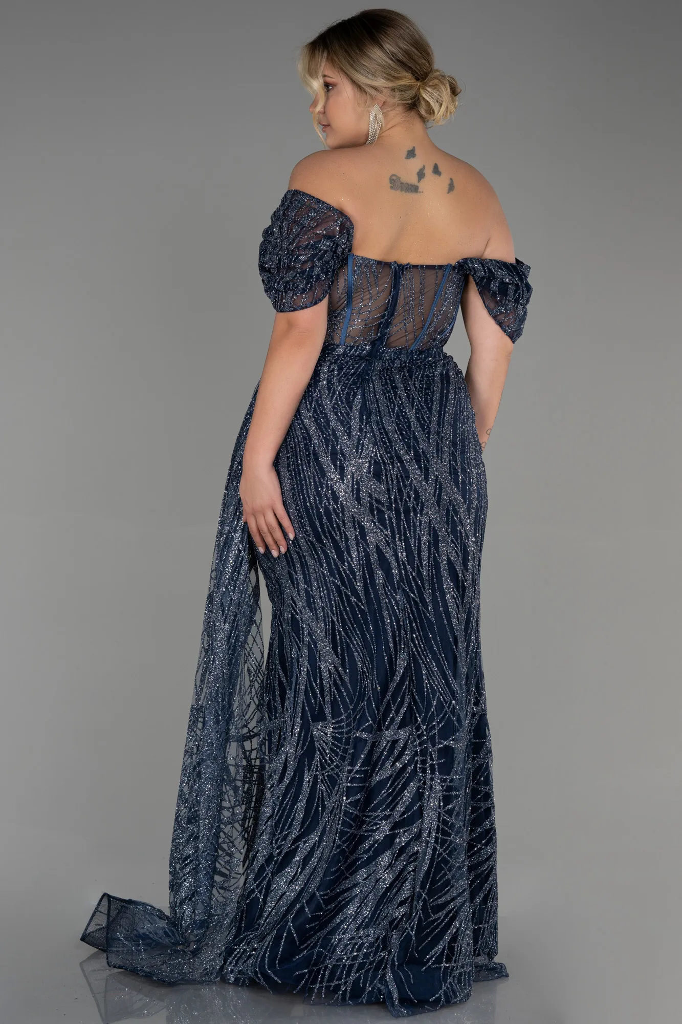 Navy Blue-Long Plus Size Evening Dress ABU3097