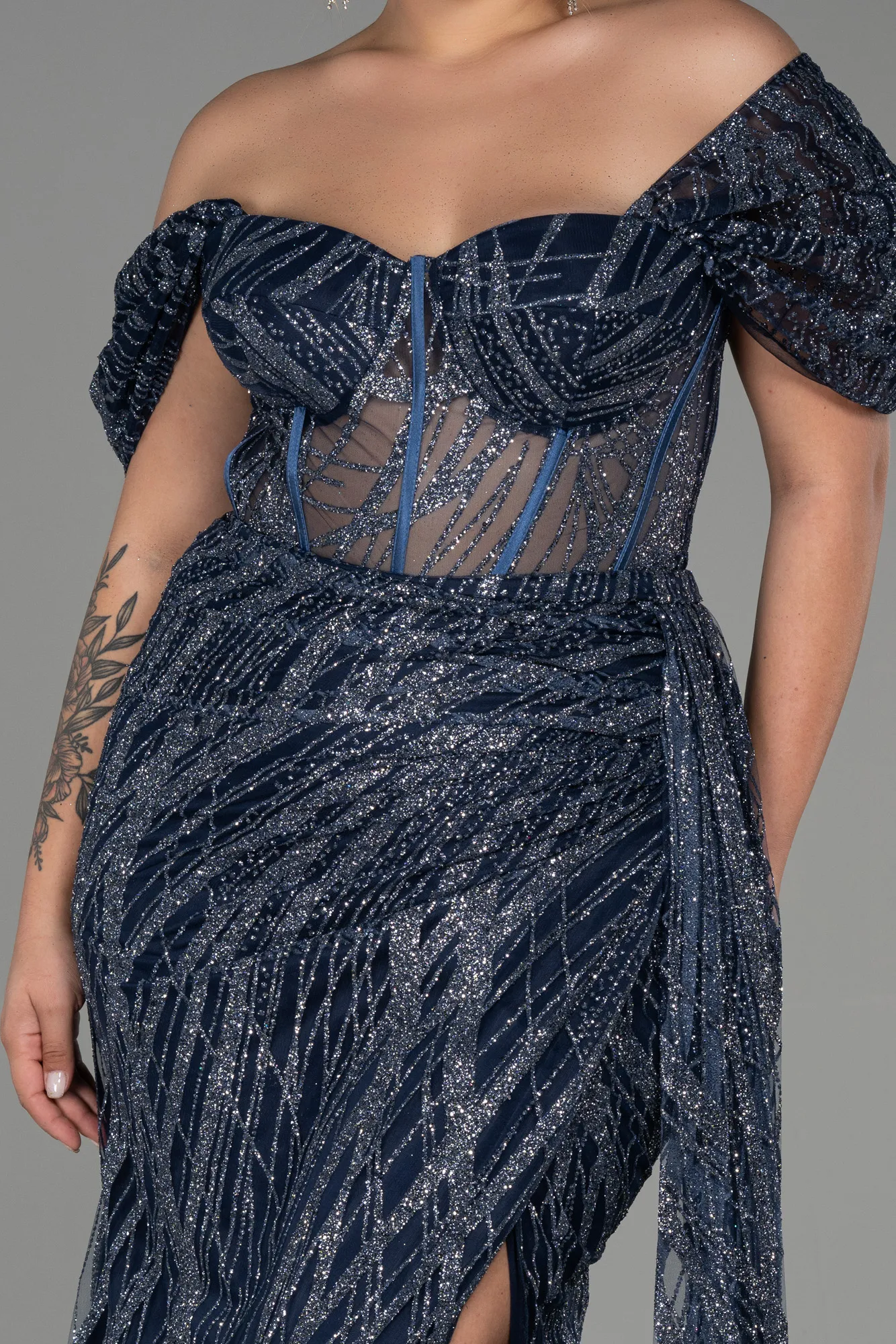 Navy Blue-Long Plus Size Evening Dress ABU3097