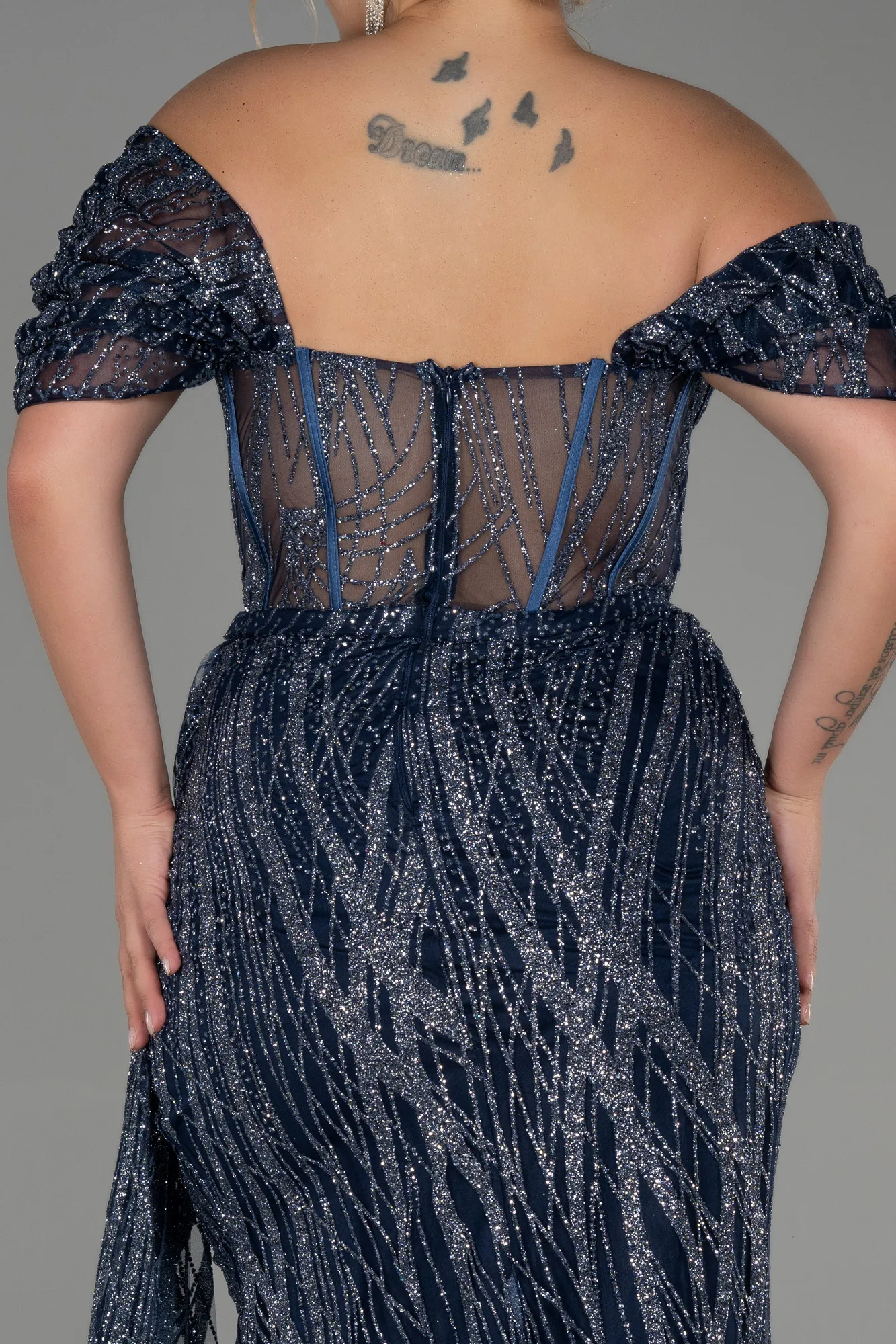 Navy Blue-Long Plus Size Evening Dress ABU3097