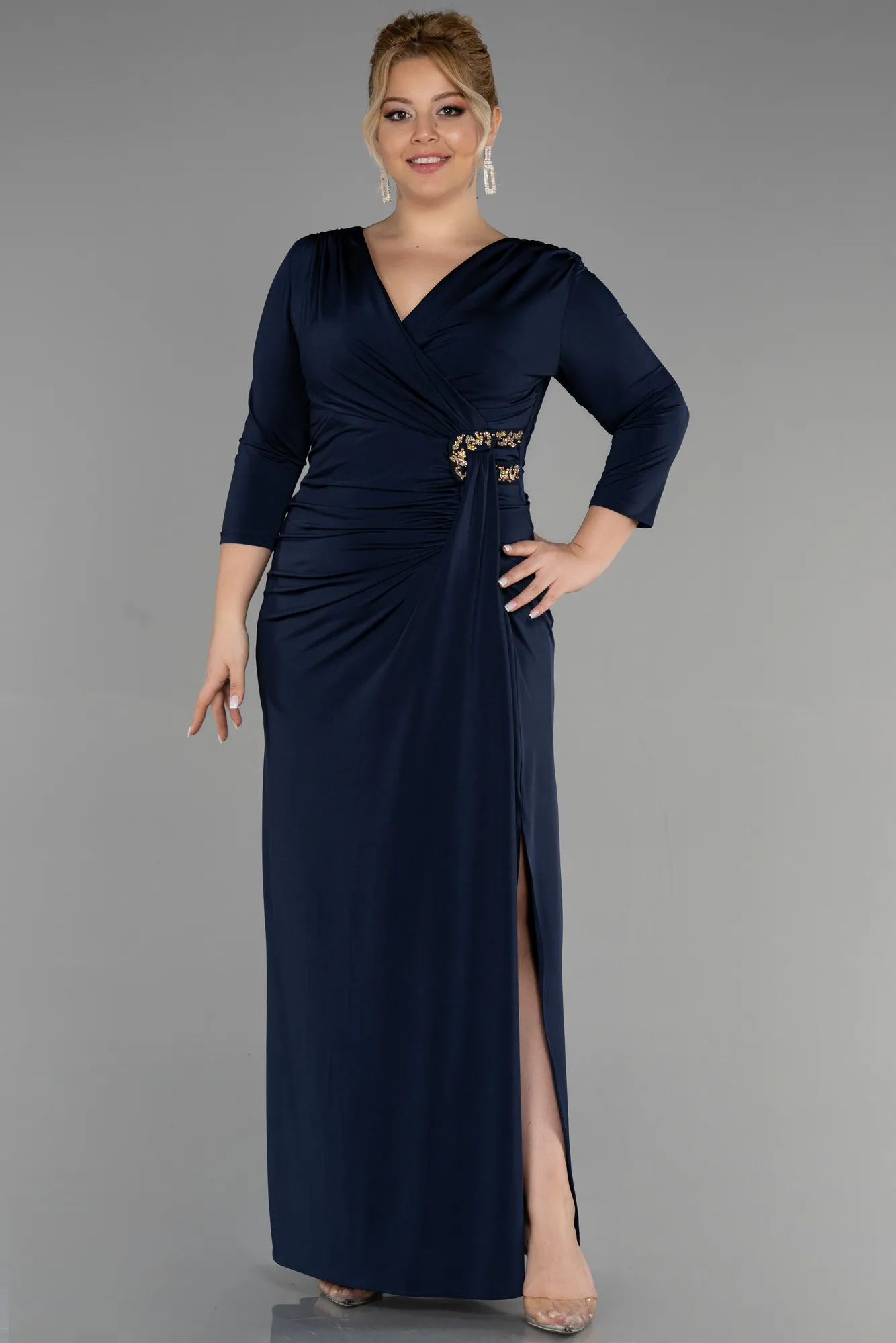 Navy Blue-Long Plus Size Evening Dress ABU3467