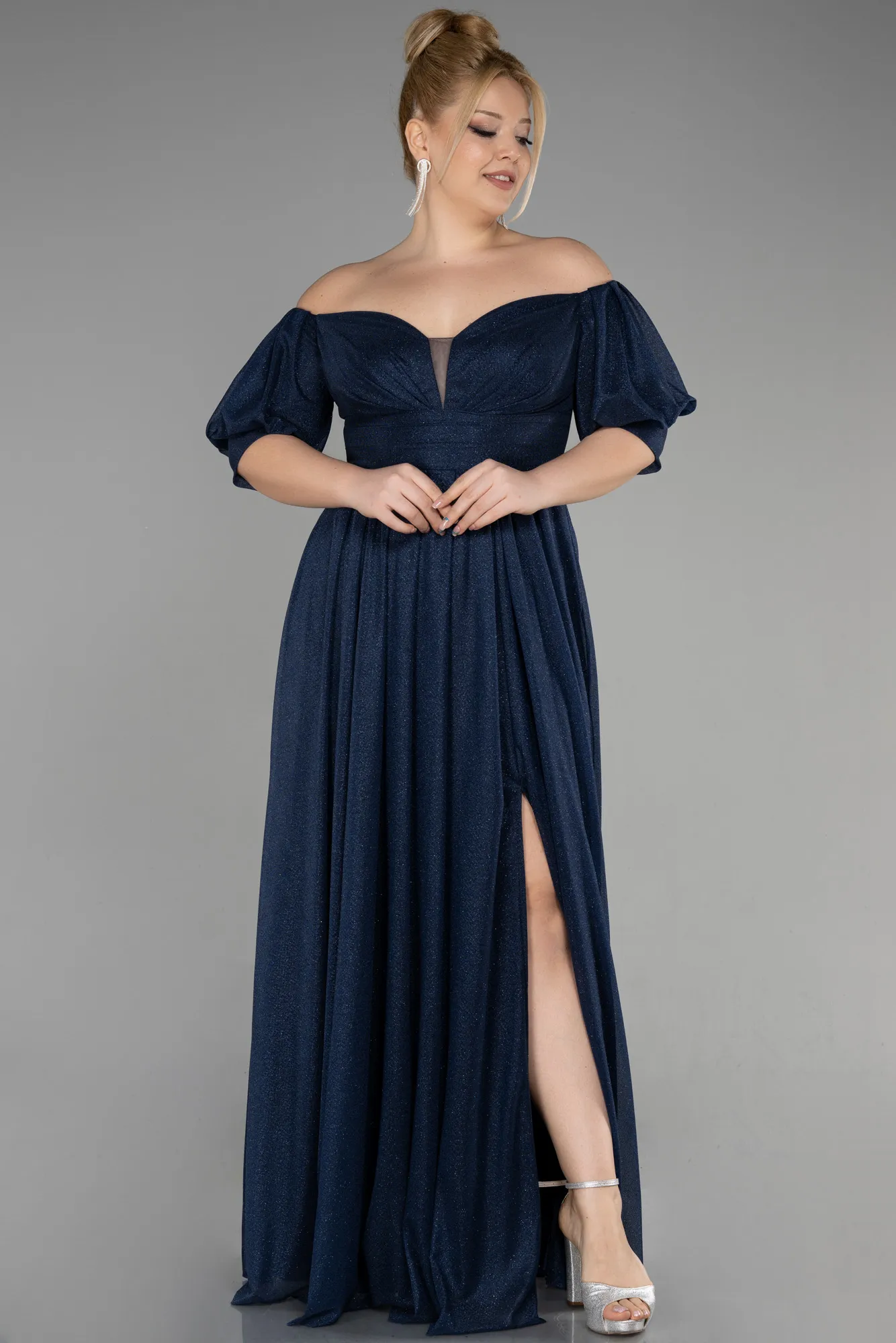 Navy Blue-Long Plus Size Evening Dress ABU3615