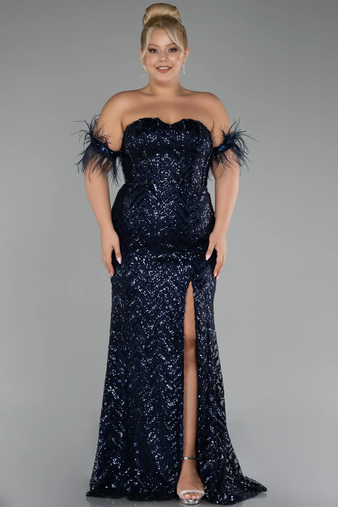 Navy Blue-Long Plus Size Evening Dress ABU4149