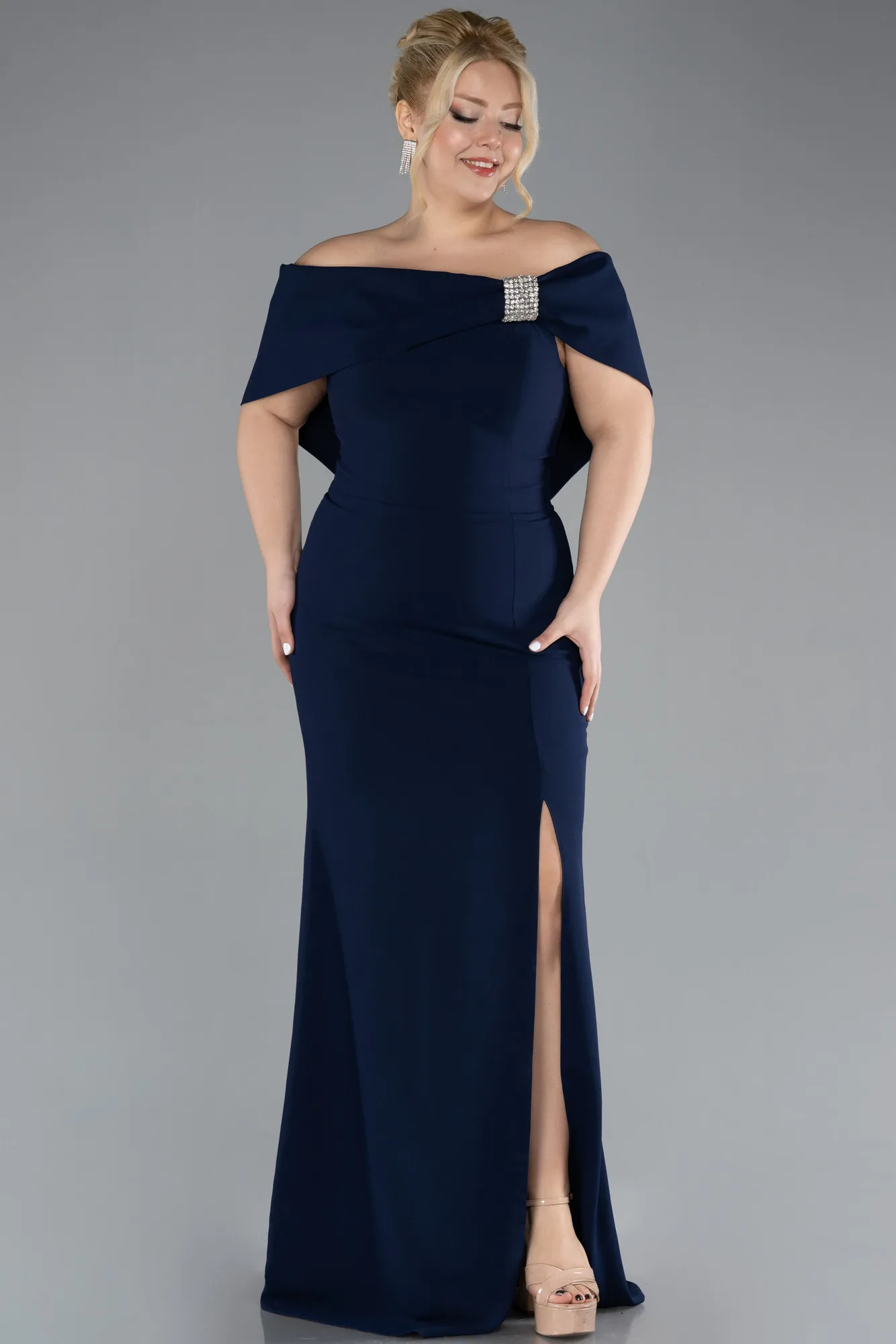 Navy Blue-Long Plus Size Evening Gown ABU3945