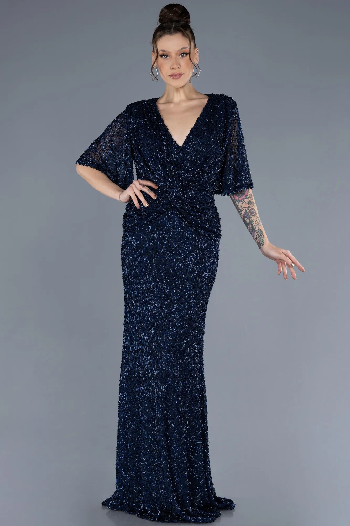 Navy Blue-Long Plus Size Evening Gown ABU4542