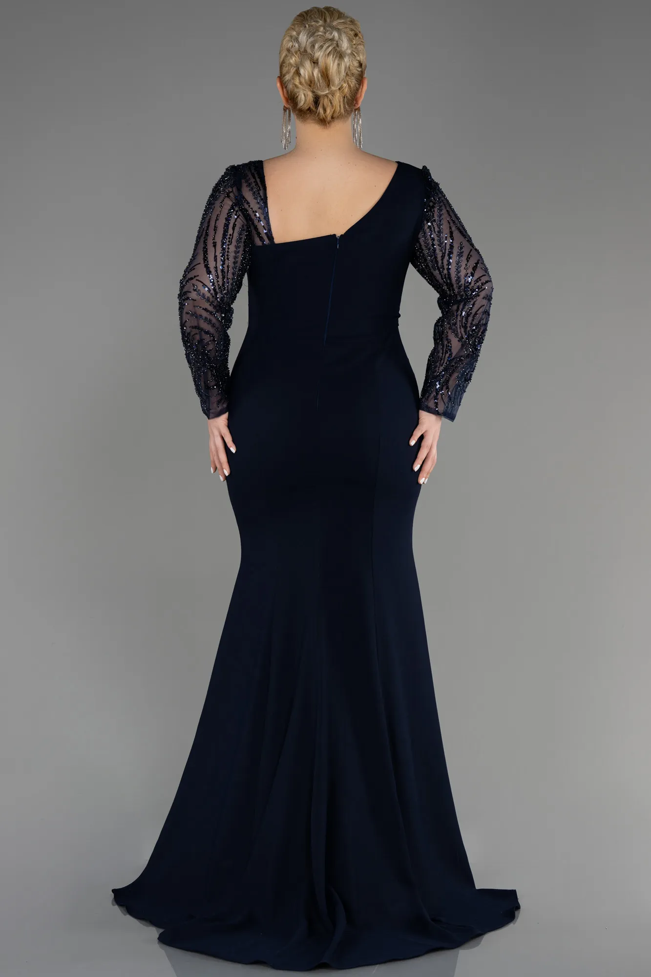 Navy Blue-Long Plus Size Wedding Dress ABU3713