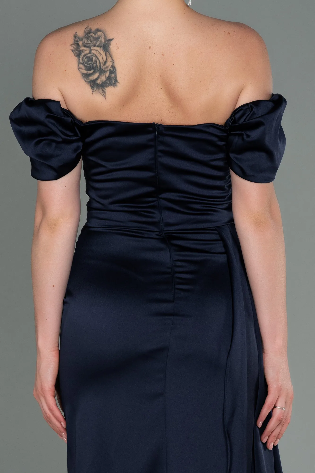 Navy Blue-Long Satin Engagement Dress ABU1606