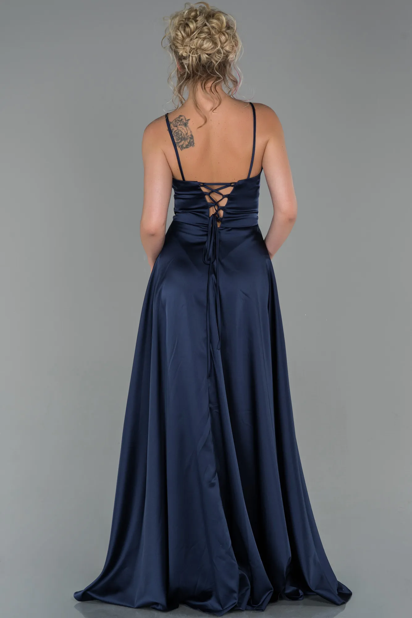 Navy Blue-Long Satin Evening Dress ABU1458