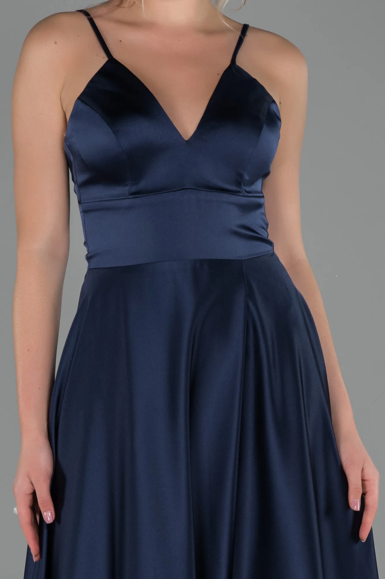 Navy Blue-Long Satin Evening Dress ABU1458