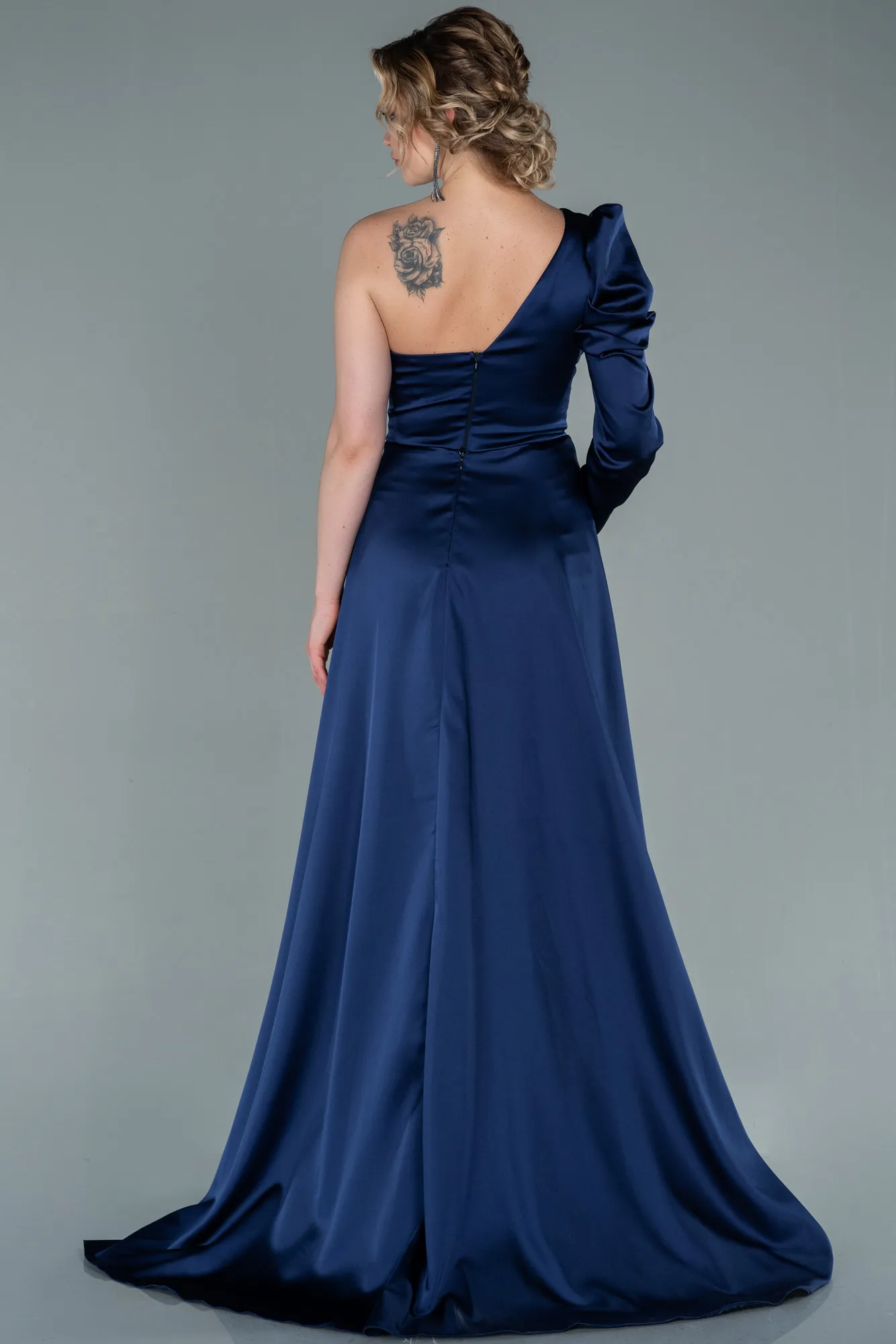 Navy Blue-Long Satin Evening Dress ABU1715