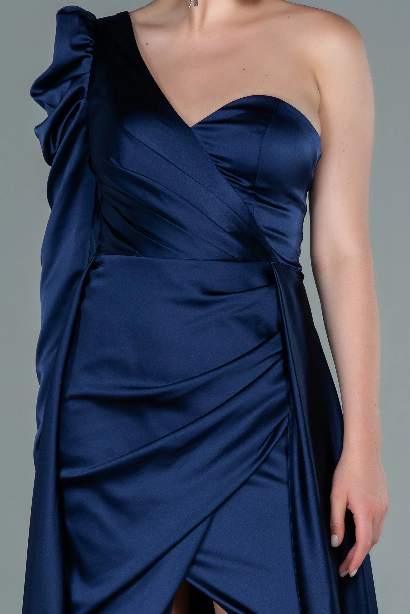 Navy Blue-Long Satin Evening Dress ABU1715