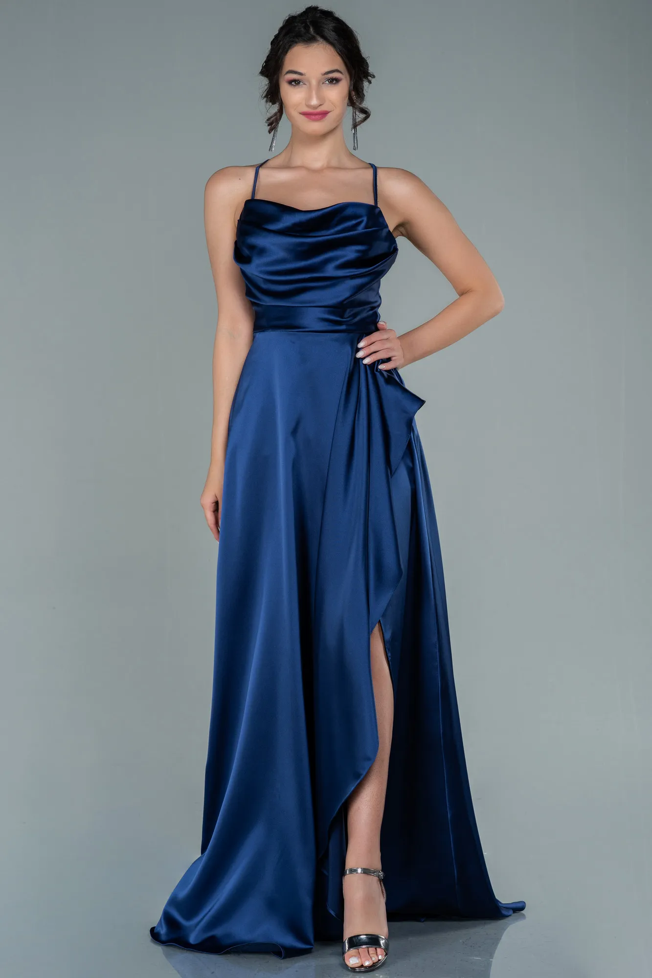 Navy Blue-Long Satin Evening Dress ABU1843