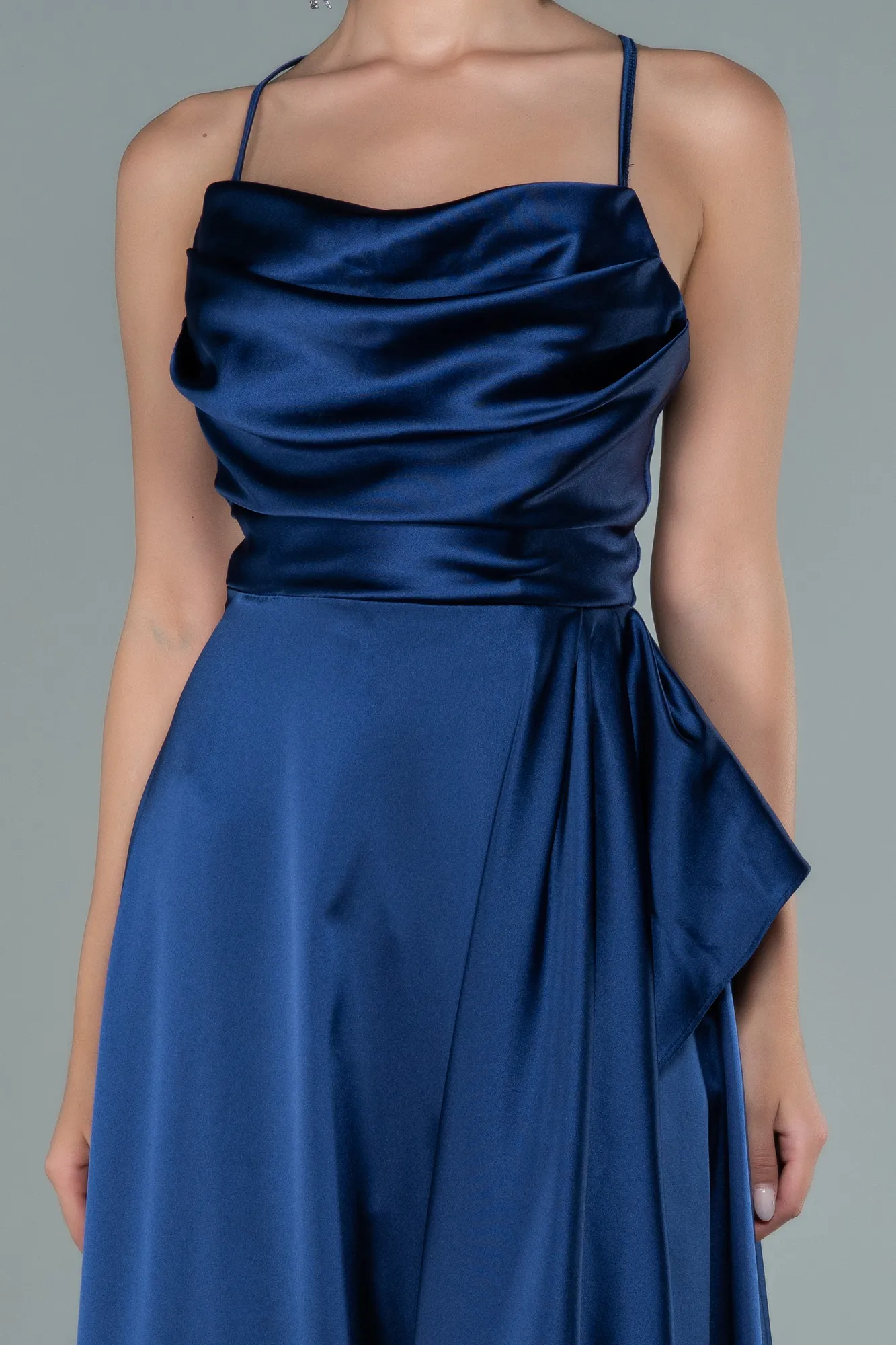 Navy Blue-Long Satin Evening Dress ABU1843