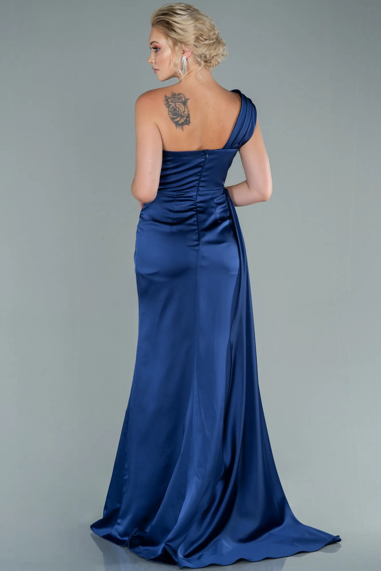 Navy Blue-Long Satin Evening Dress ABU2114