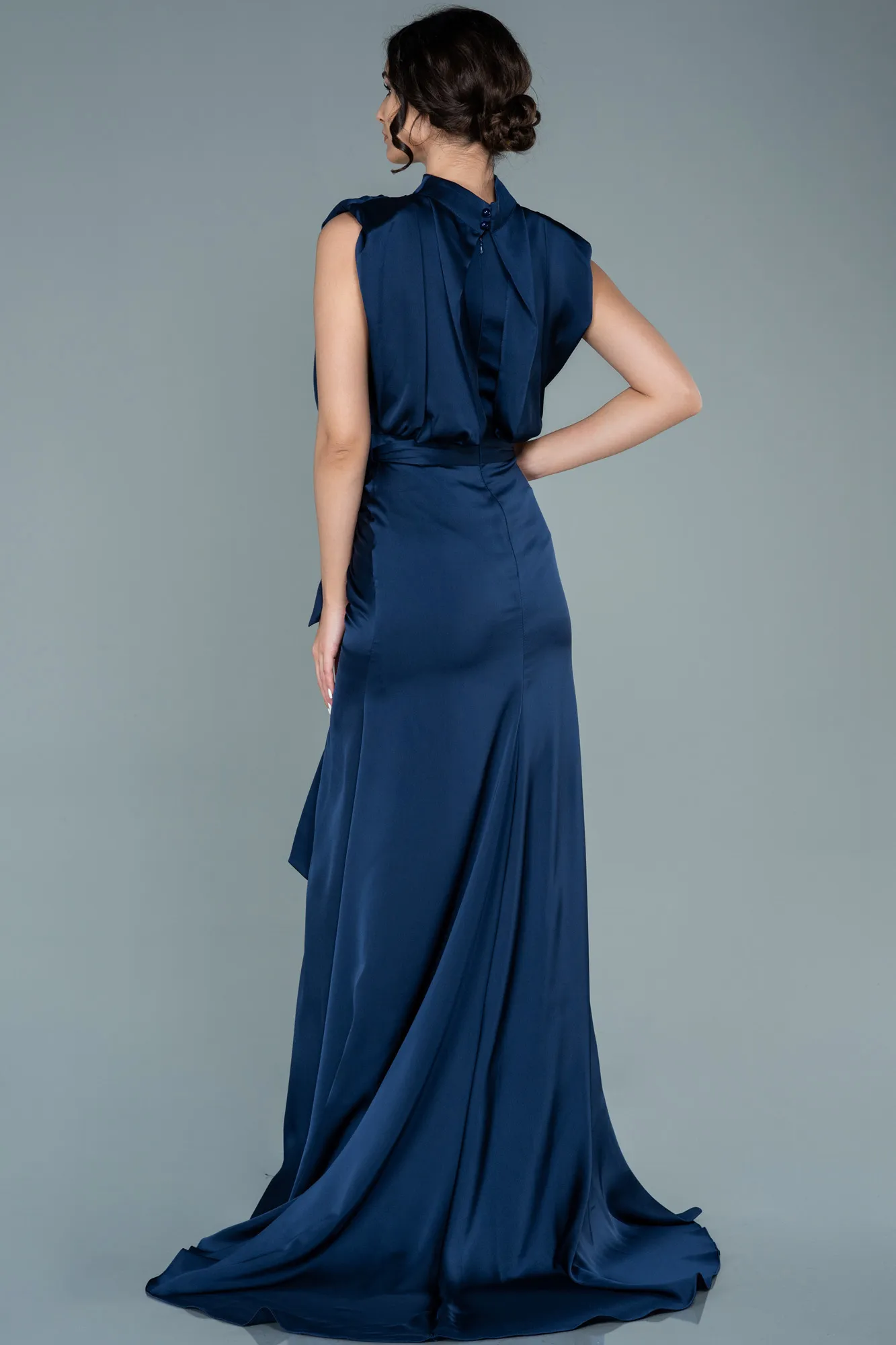 Navy Blue-Long Satin Evening Dress ABU2133