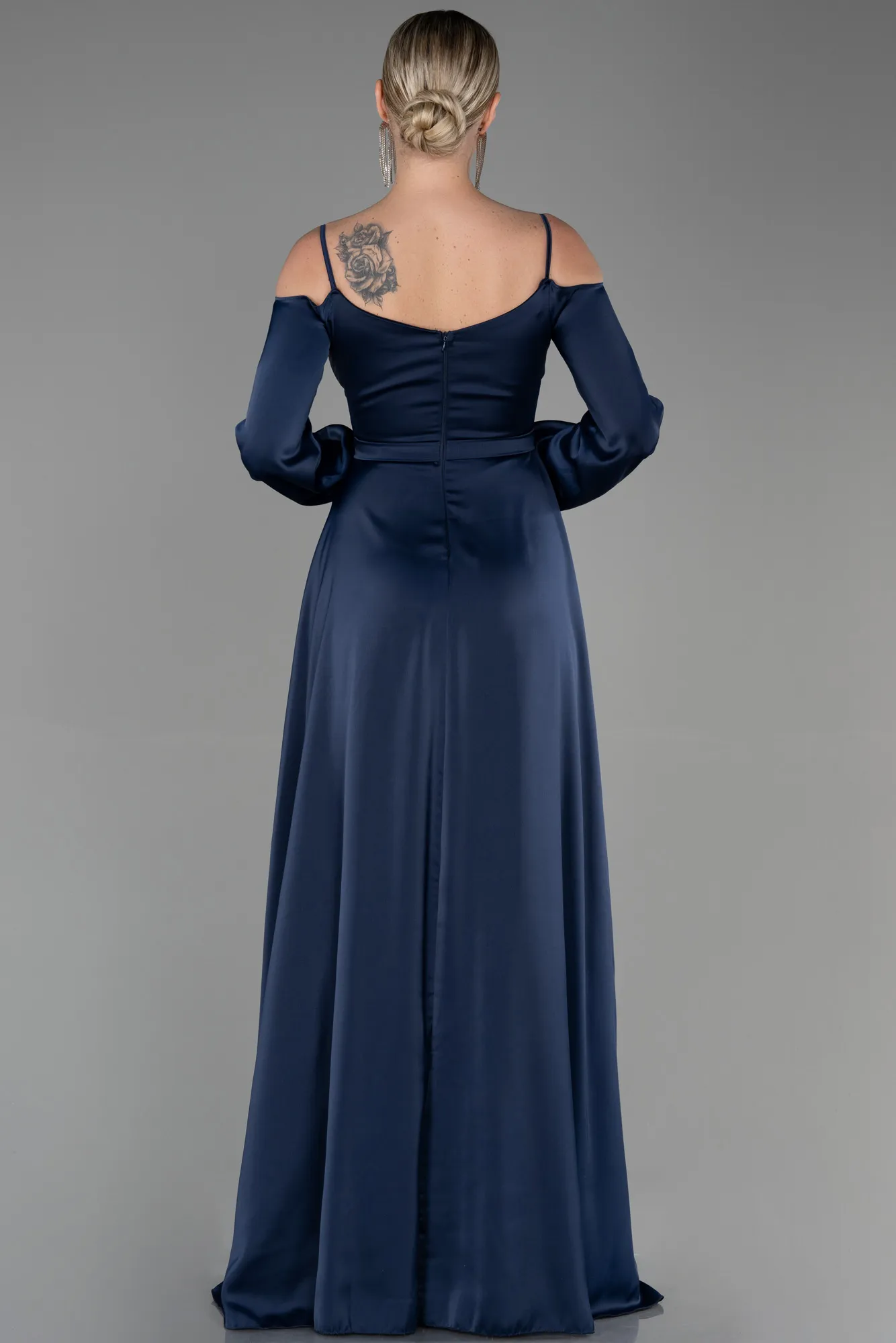 Navy Blue-Long Satin Evening Dress ABU2339