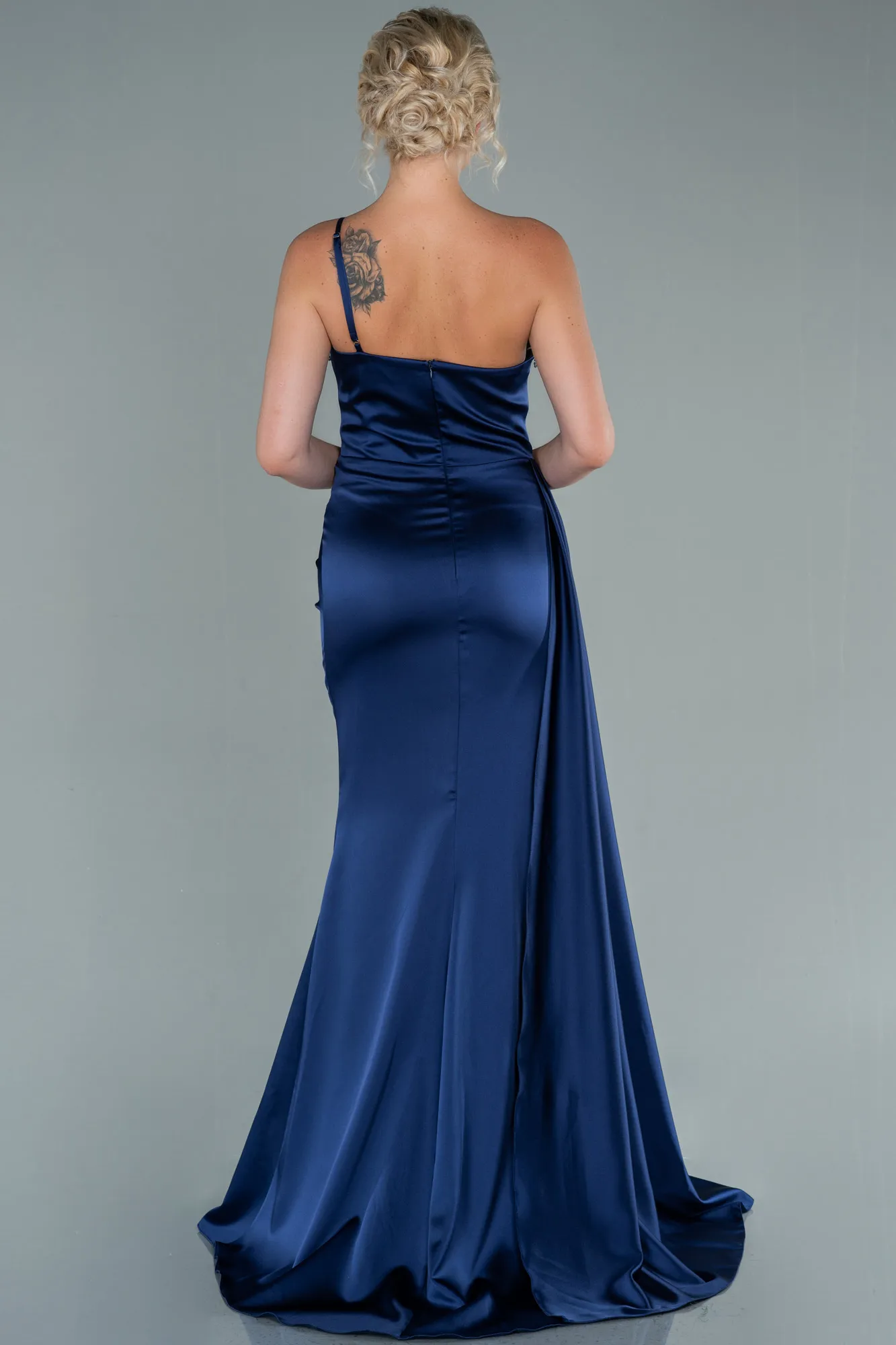 Navy Blue-Long Satin Evening Dress ABU2386