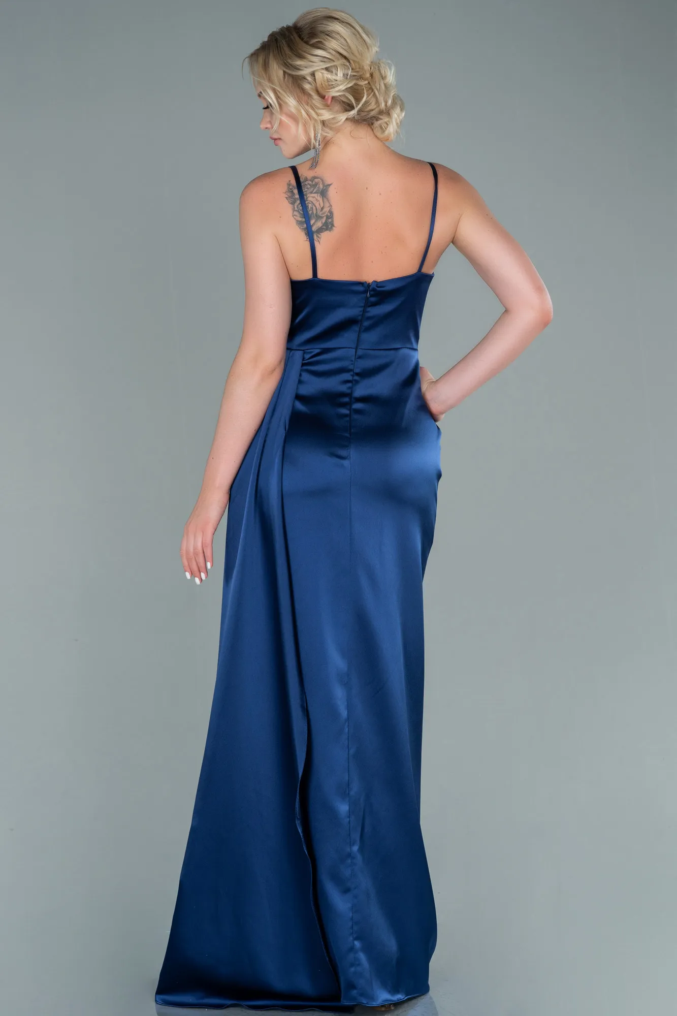 Navy Blue-Long Satin Evening Dress ABU2477