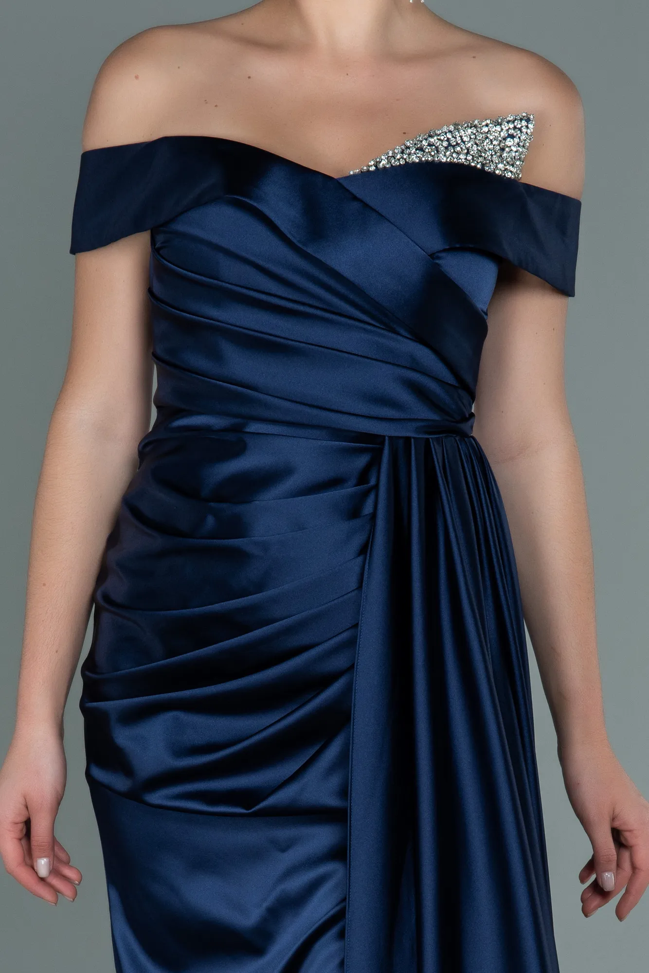 Navy Blue-Long Satin Evening Dress ABU2560