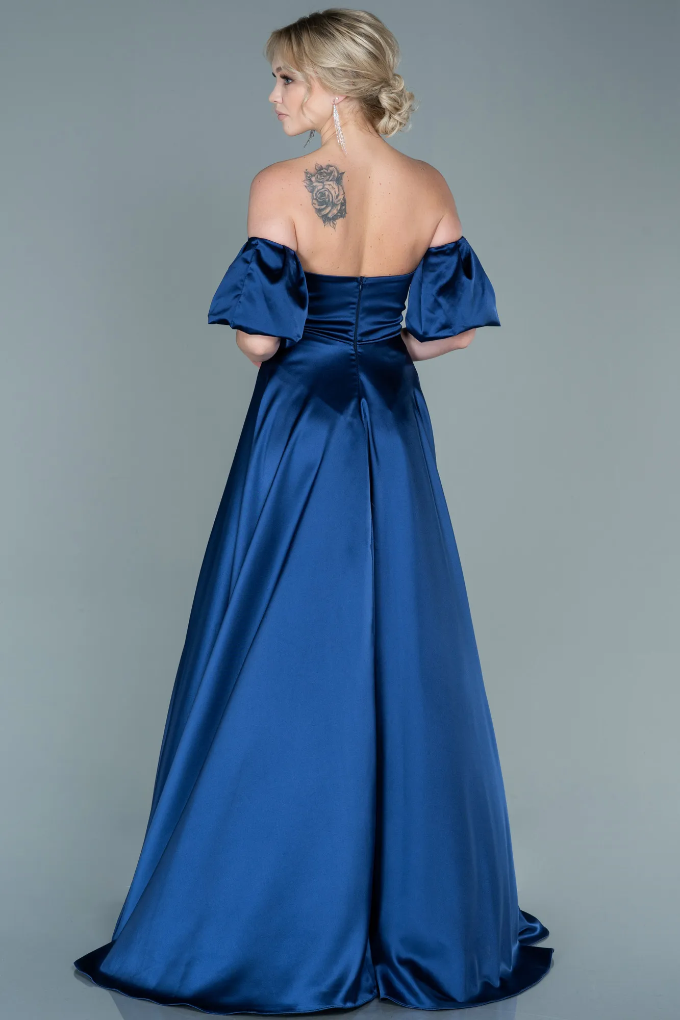 Navy Blue-Long Satin Evening Dress ABU2614