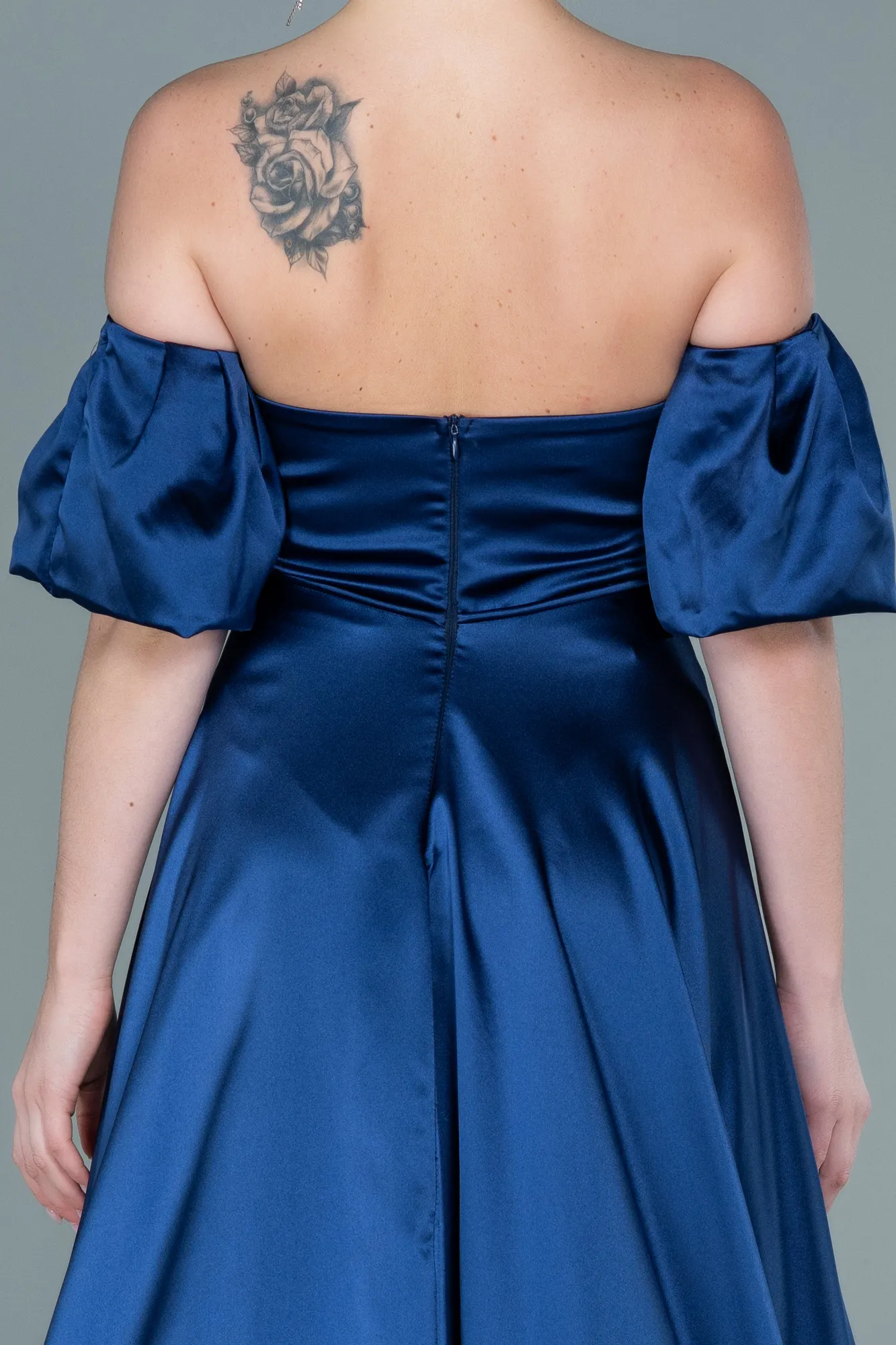 Navy Blue-Long Satin Evening Dress ABU2614