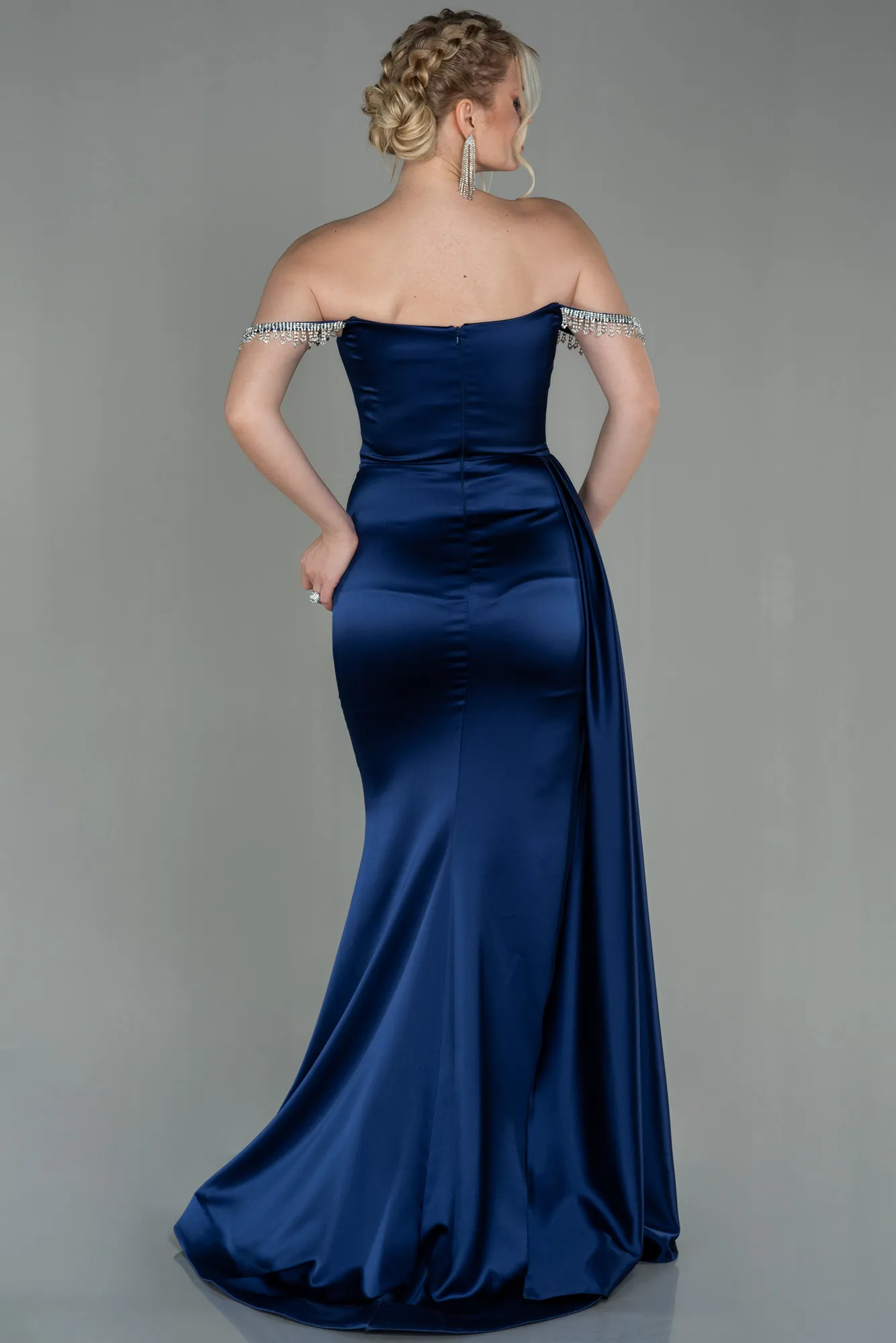 Navy Blue-Long Satin Evening Dress ABU2618