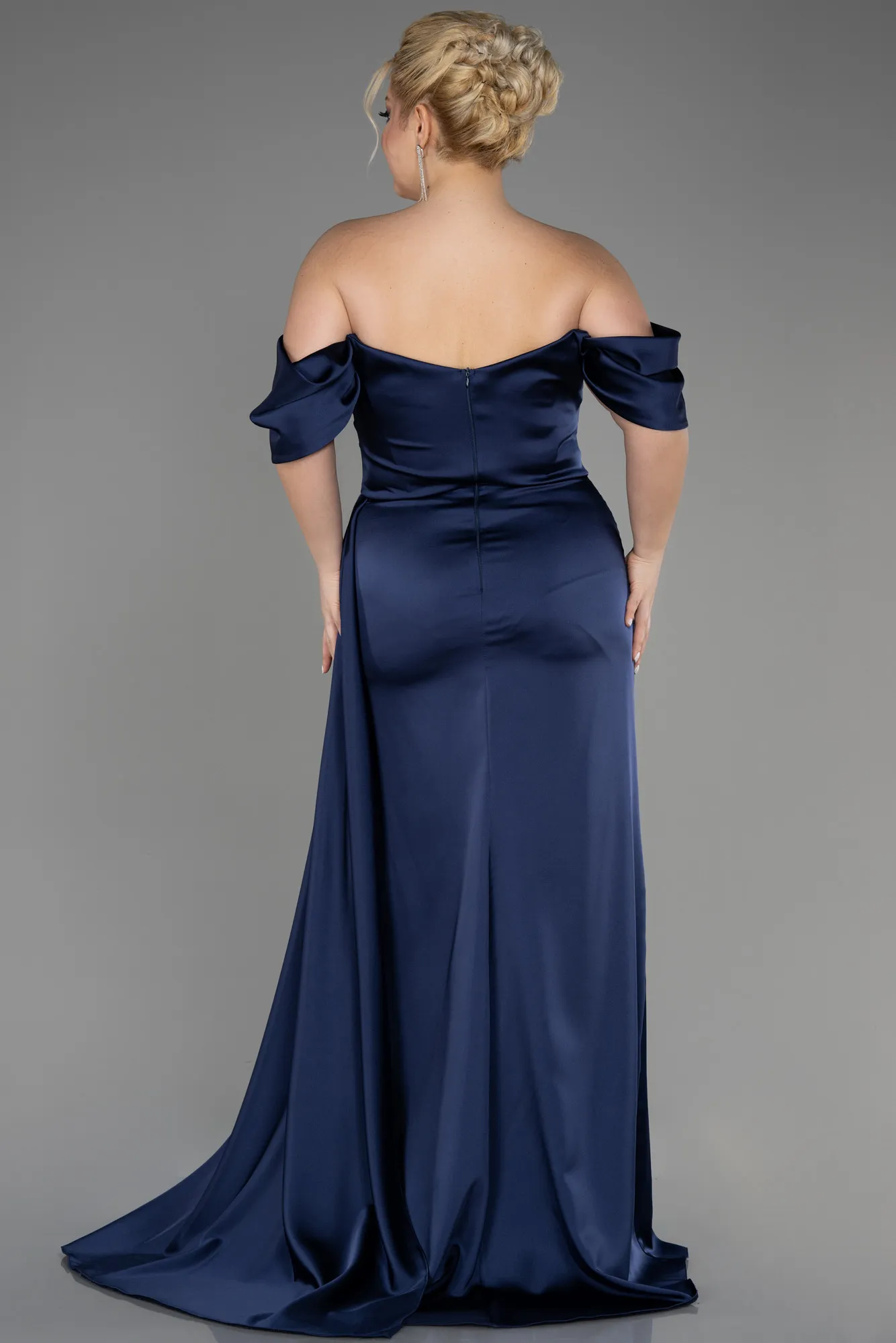 Navy Blue-Long Satin Evening Dress ABU2661