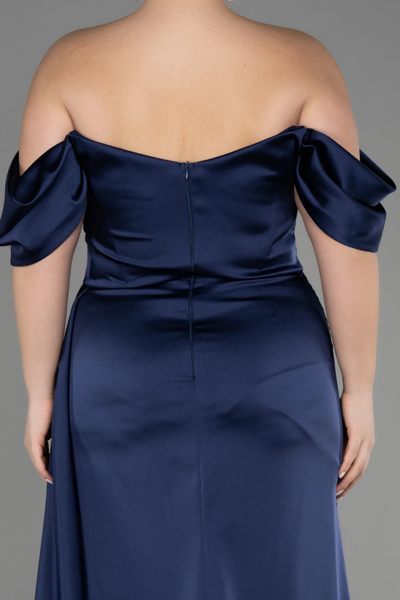 Navy Blue-Long Satin Evening Dress ABU2661