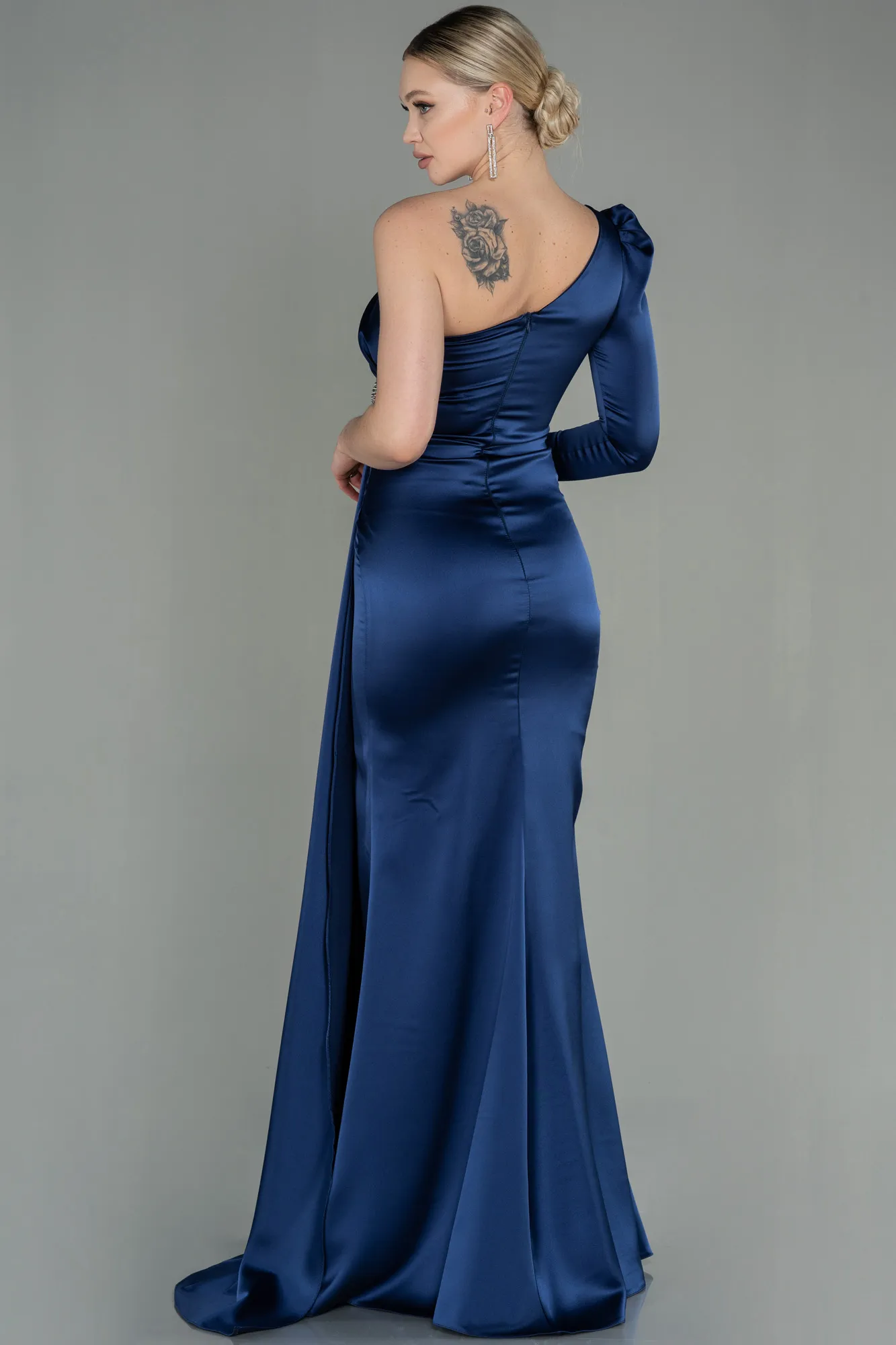 Navy Blue-Long Satin Evening Dress ABU2676