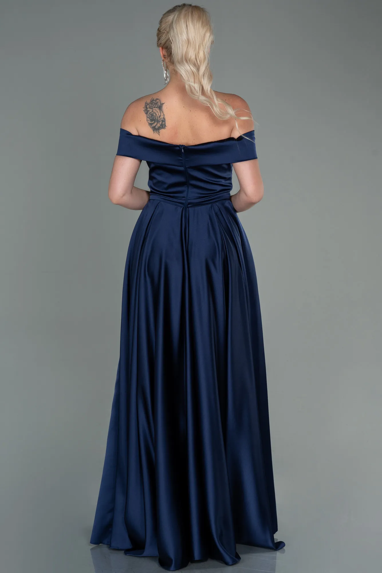 Navy Blue-Long Satin Evening Dress ABU2750