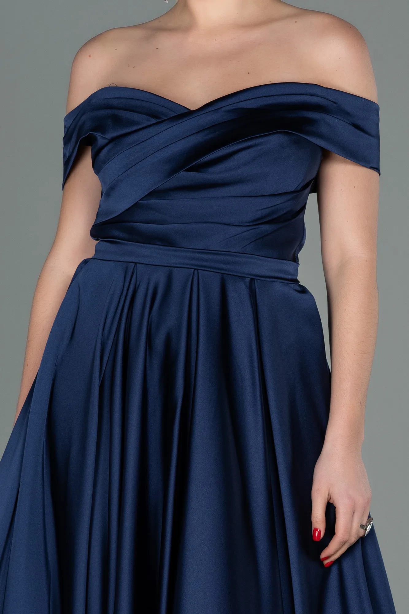 Navy Blue-Long Satin Evening Dress ABU2750