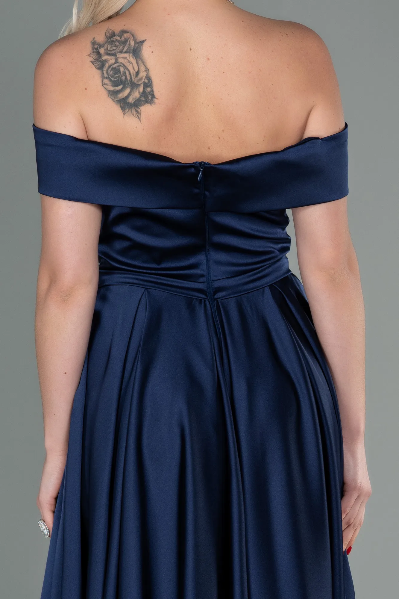 Navy Blue-Long Satin Evening Dress ABU2750