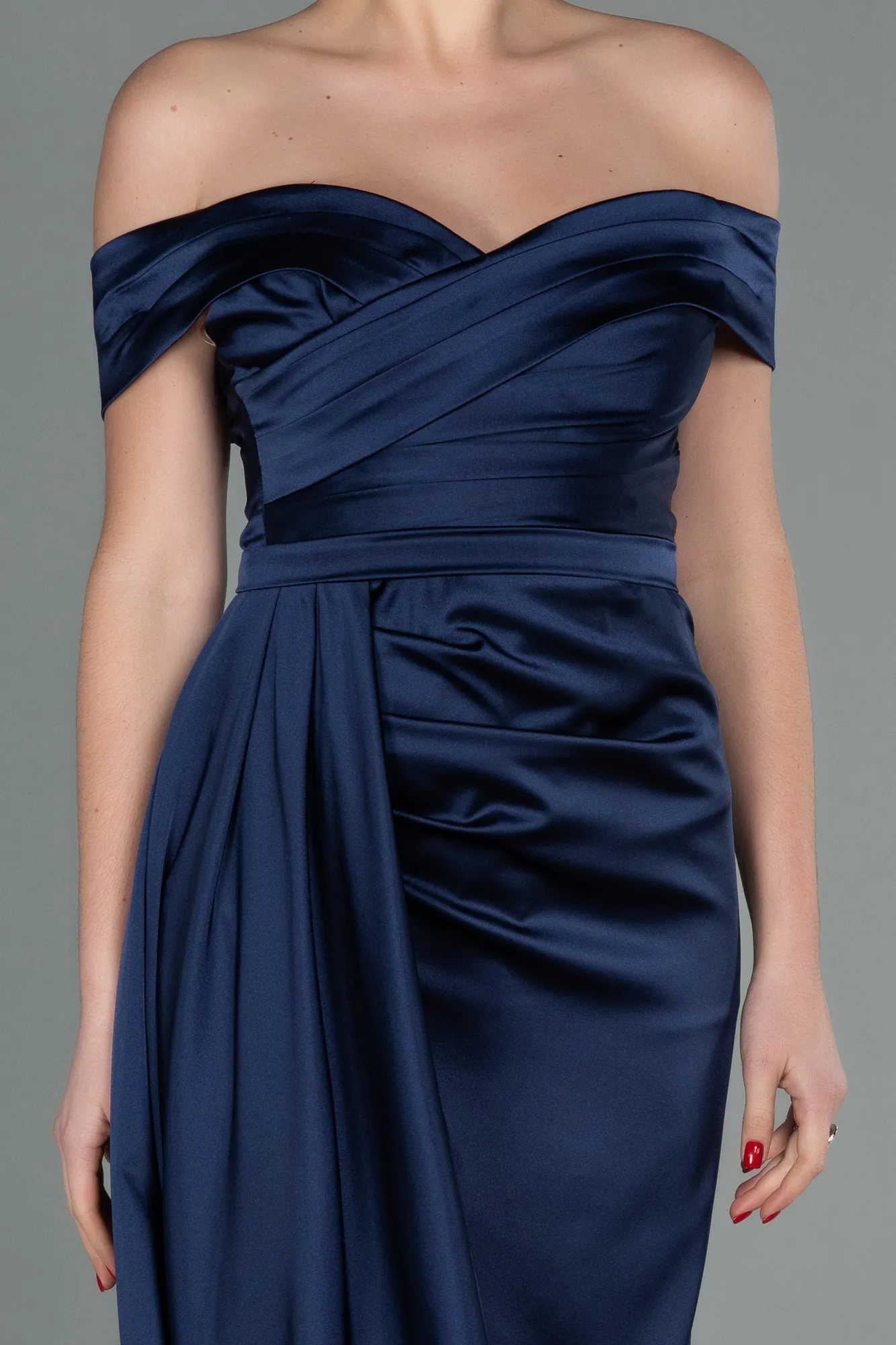 Navy Blue-Long Satin Evening Dress ABU2751