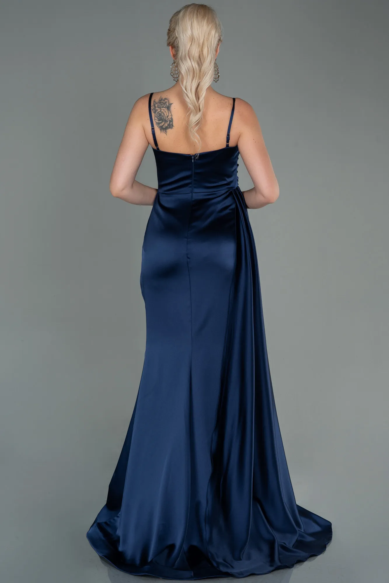 Navy Blue-Long Satin Evening Dress ABU2768