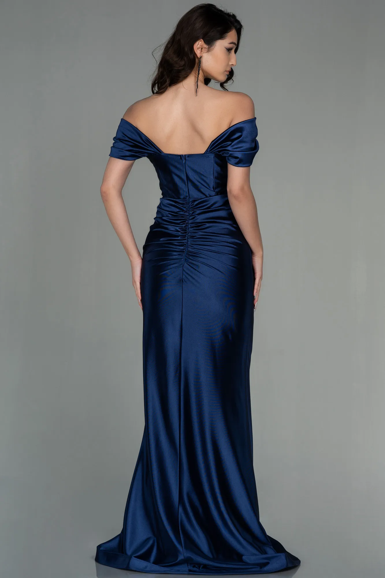 Navy Blue-Long Satin Evening Dress ABU2814