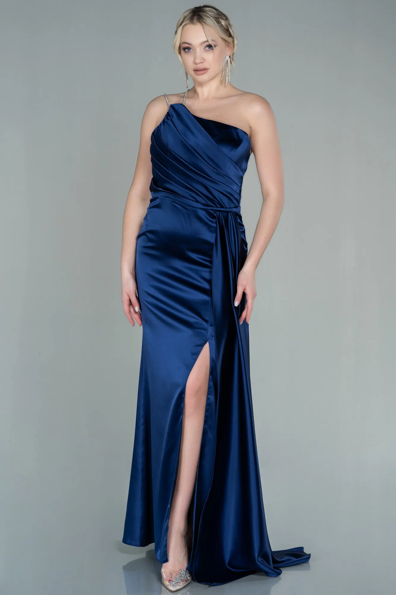 Navy Blue-Long Satin Evening Dress ABU2817